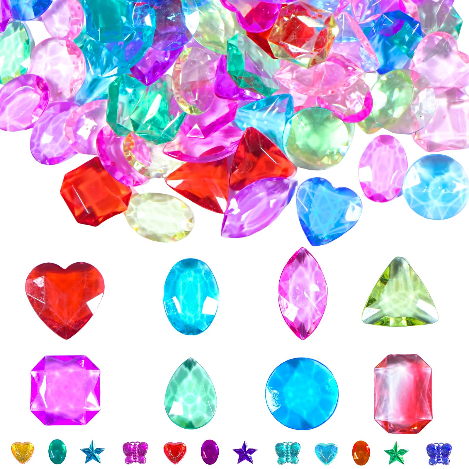 Prebarfun400Pcs Colourful Acrylic Diamond Gems Jewels, Acrylic Gemstones 25mm/11 * 14mm, Large Fake Plastic Gems for Easter Crafts, Vase Filler, Table Decorations, Mother's Day Party Gifts