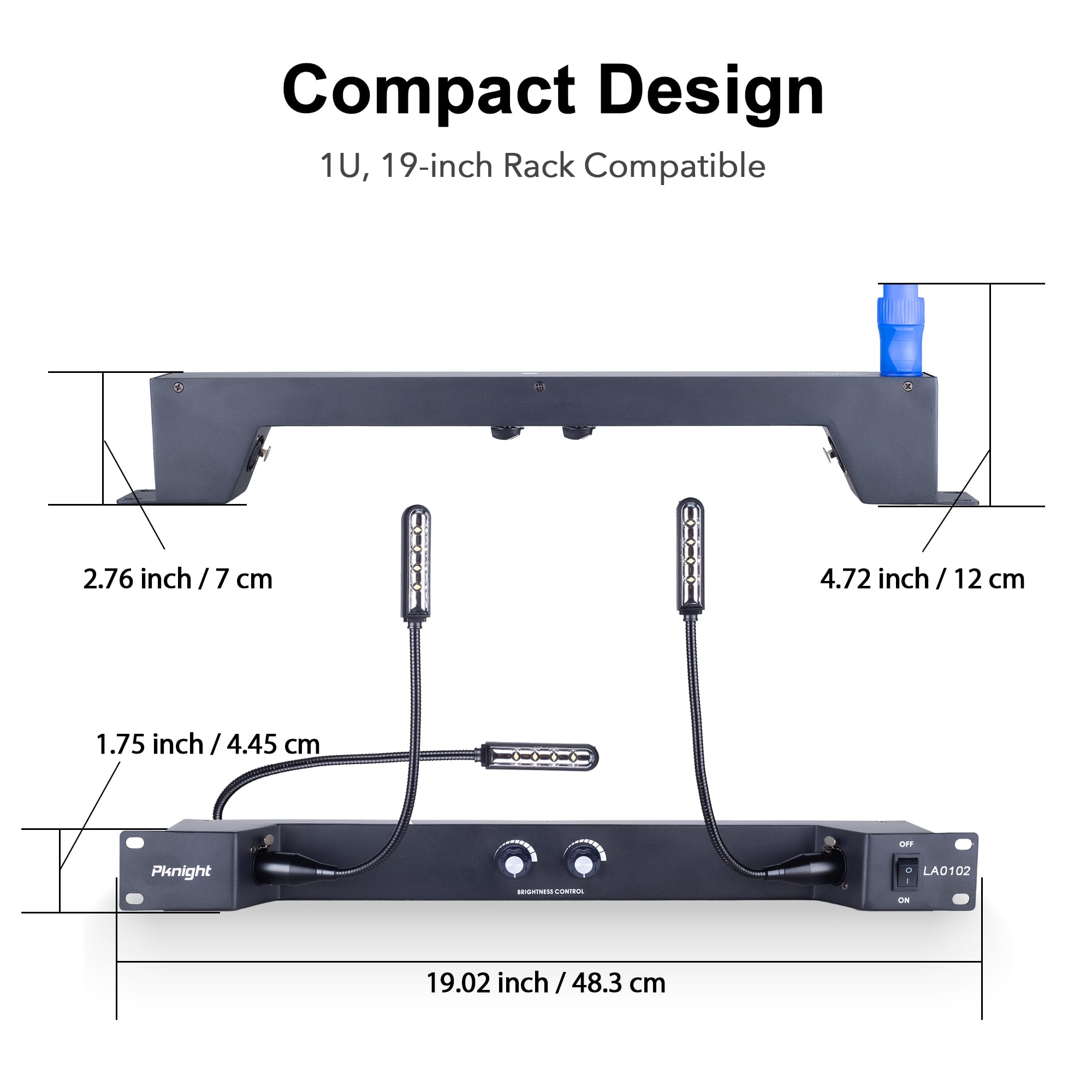Rack Mount Gooseneck LED Light with 3 Dimmable Lamps, PowerCON Input & Detachable XLR – LA0102