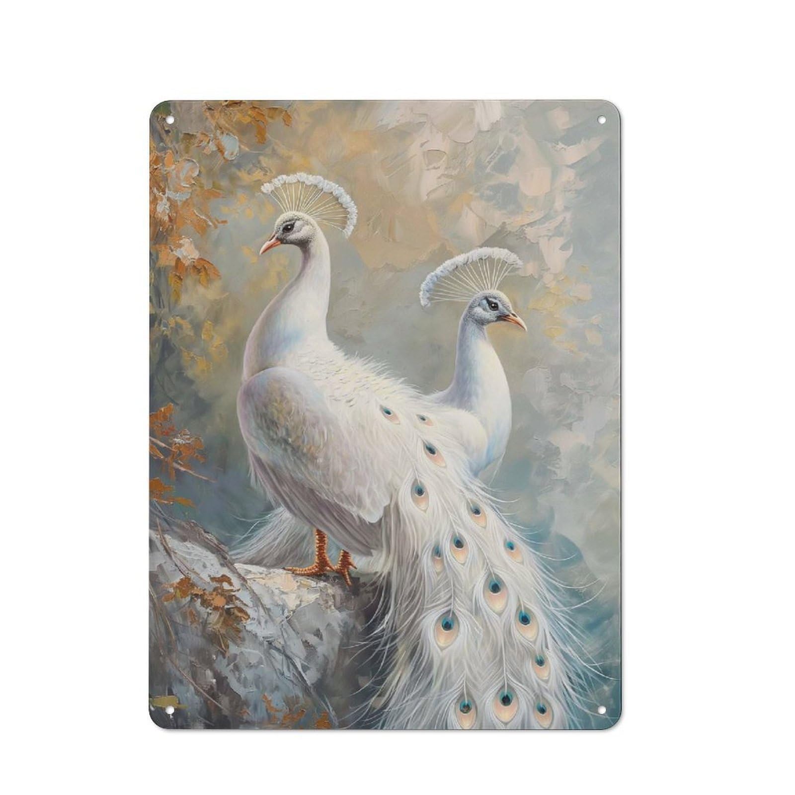 Junmoney Style-5 Peacock White Magical Rustic Metal Plaque 40X30cm For Guest Room Or Hallway, A Decorative Metal Sign For Guest Rooms And Hallways