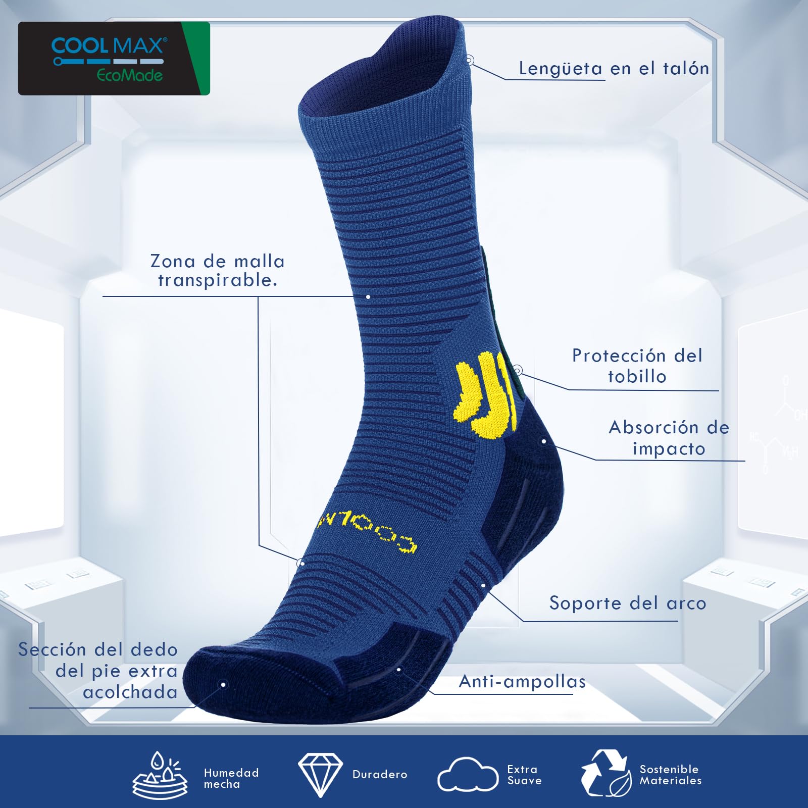 BRISIRA Coolmax Bambú 3 Pares Calcetines Compresión Running Deporte Hombre,Antiampollas Sin Costuras para Senderismo, Antiolor Trail, Hombres y Mujeres 35-51
