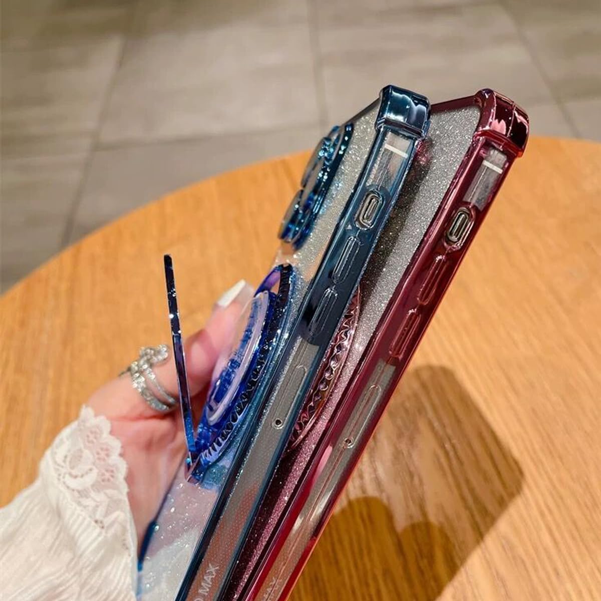 for iPhone 15 Plus Glitter Liquid Stand Case,Cute Luxury Bling Sparkle with Camera Lens Protector Flowing Ring Kickstand TPU Plating Bumper Shockproof Women Girls Case for iPhone 15 Plus,Pink - Image 7