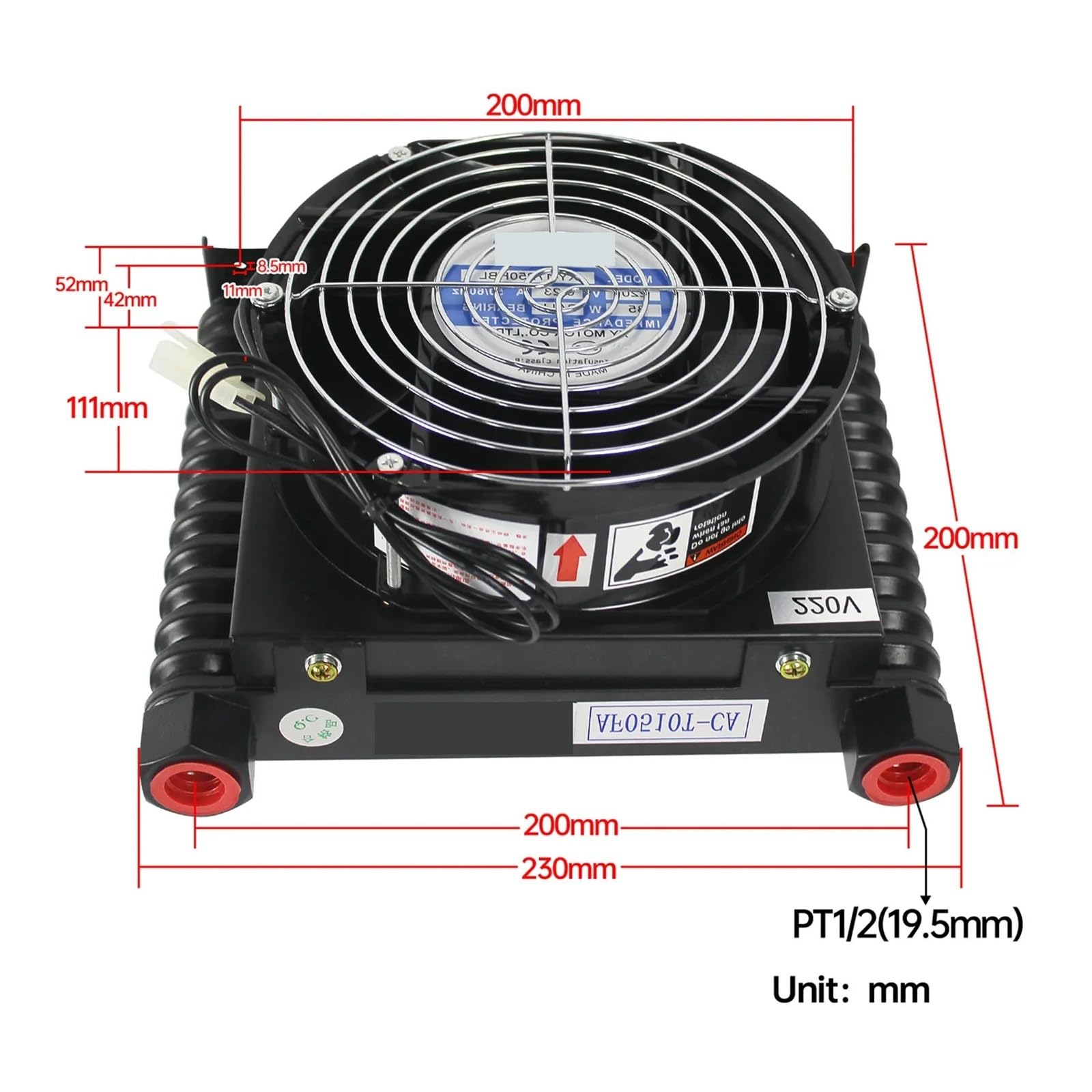 AF0510T-CA 10L/Min Radiatore idraulico Raffreddato ad aria Scambiatore di calore for sistema idraulico CNC Ampia area di dissipazione del calore(DC12V)