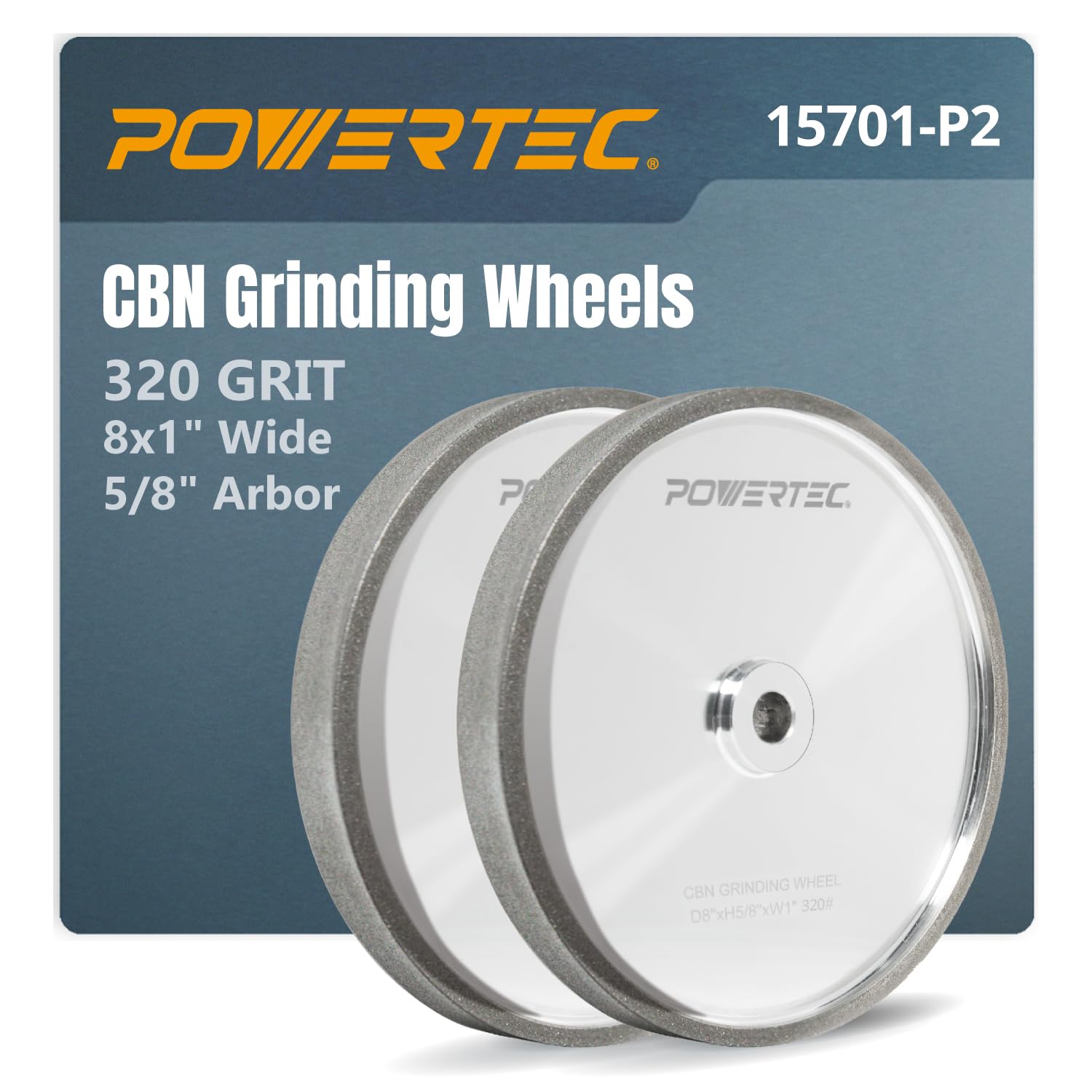 POWERTEC 8" Grinding Wheel - 100 Grit Aluminum Oxide -12