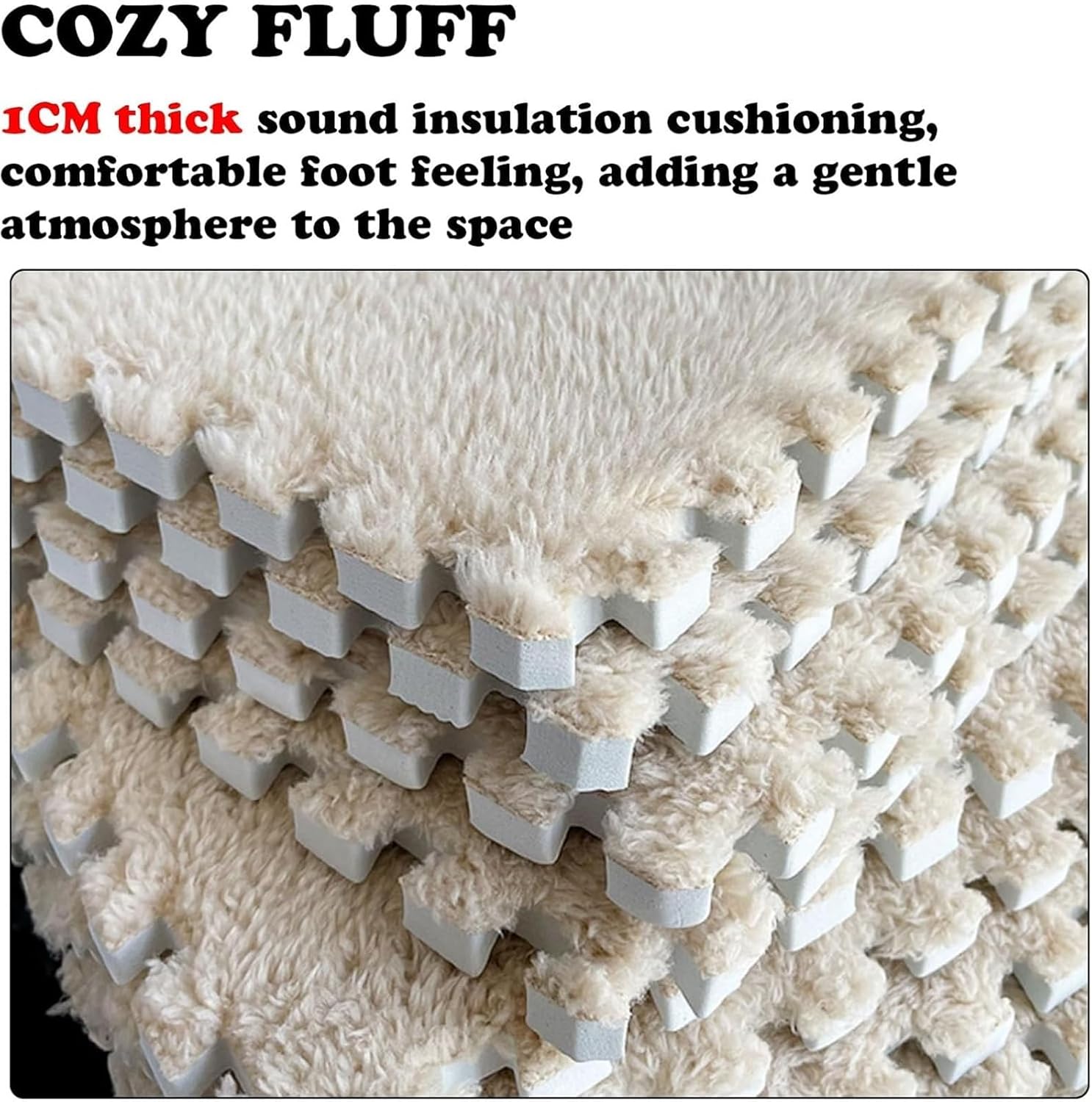 10 Pieces 12"x12" Plush Puzzle Foam Floor Mat with Border, Square Interlocking Carpet Fluffy Area Rug, Non-Slip Playmat(Black+Light Green)
