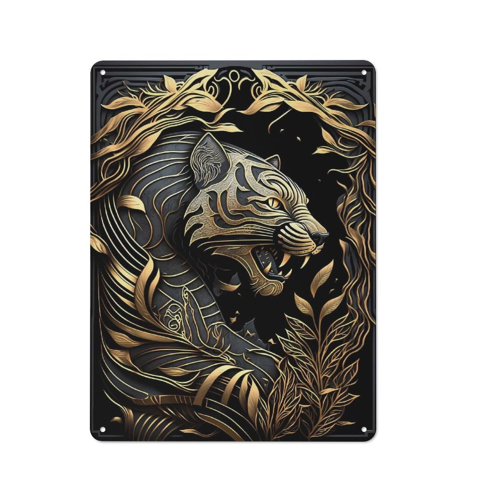 Junmoney Style-23 40X30cm Retro Tin Sign With King Tiger Of The Jungle For Lounge Or Reading Corner, A Decorative Metal Sign For Lounges And Reading Corners