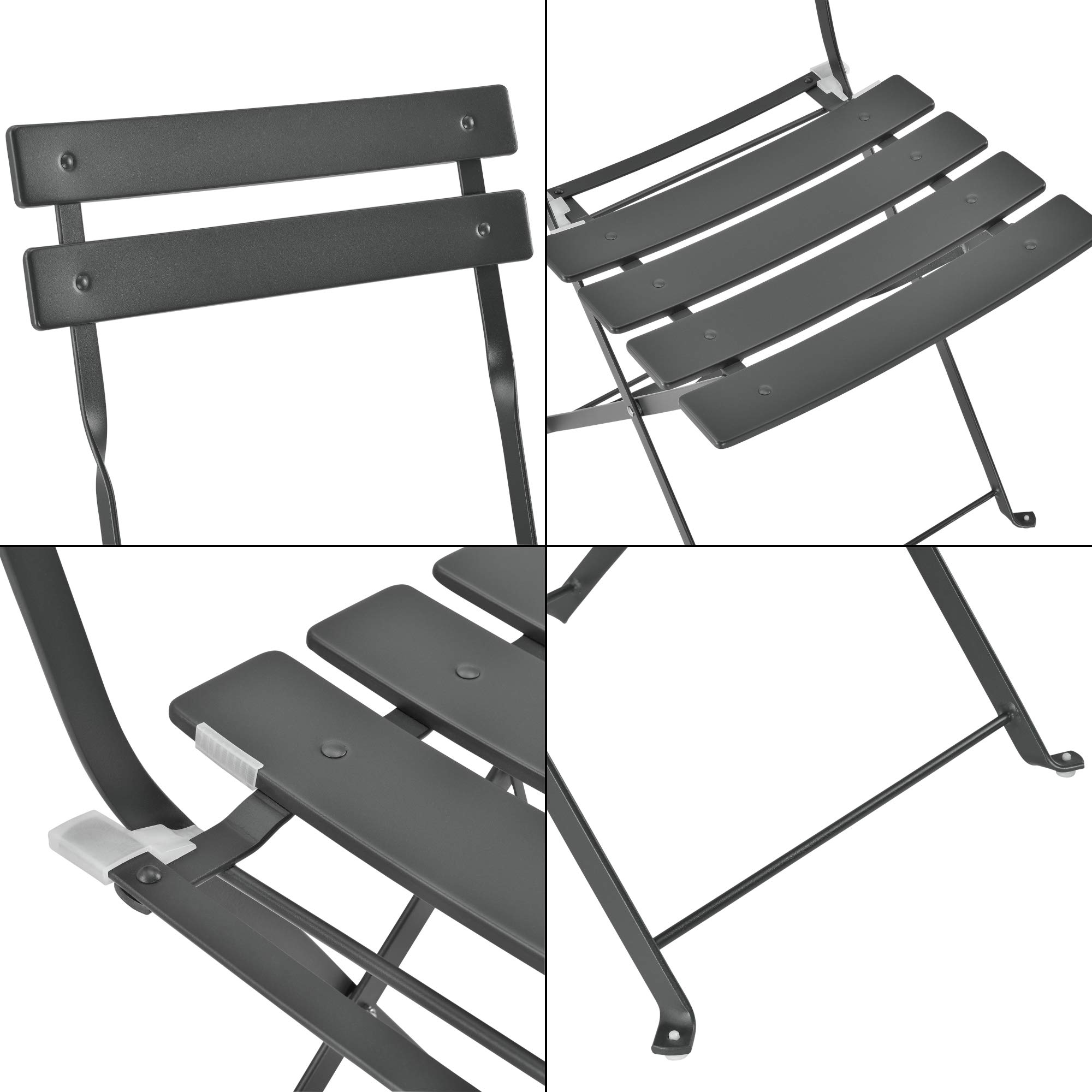 [en.casa] Set de Bistrot Meubles de Jardin Pliables Design Table Basse Ronde 2 Chaises pour Terrasse Balcon Set de Meuble d'Extérieur Patio Acier Gris Foncé