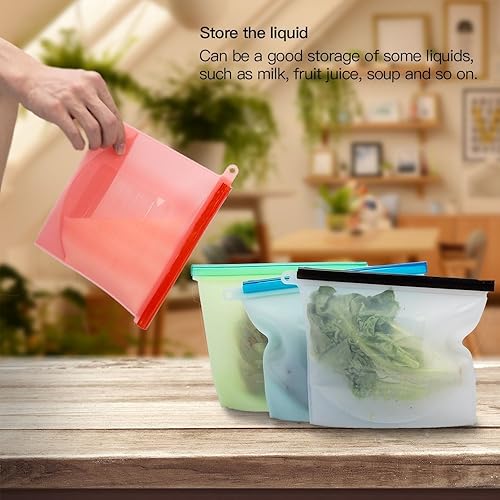 Miniatura 8 de Bolsa de alimentos reutilizable de silicona para sándwiches, frutas, carne, jugo, almuerzo, almacenamiento de aperitivos, grado alimenticio, apto