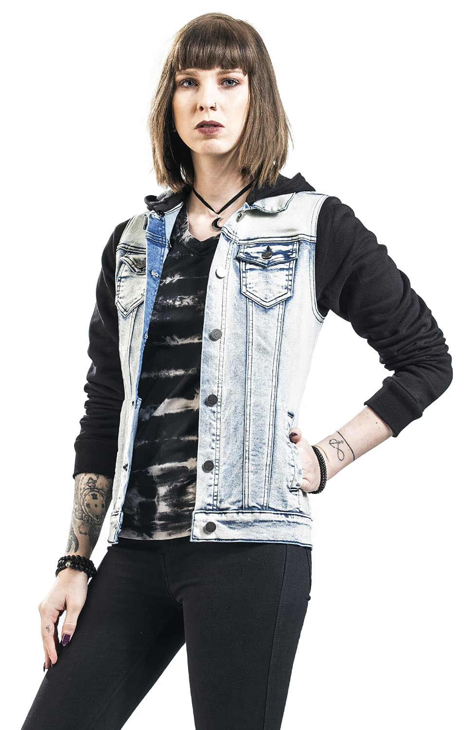 Black Premium by EMP Mujer Chaqueta vaquera negra con mangas de sudadera