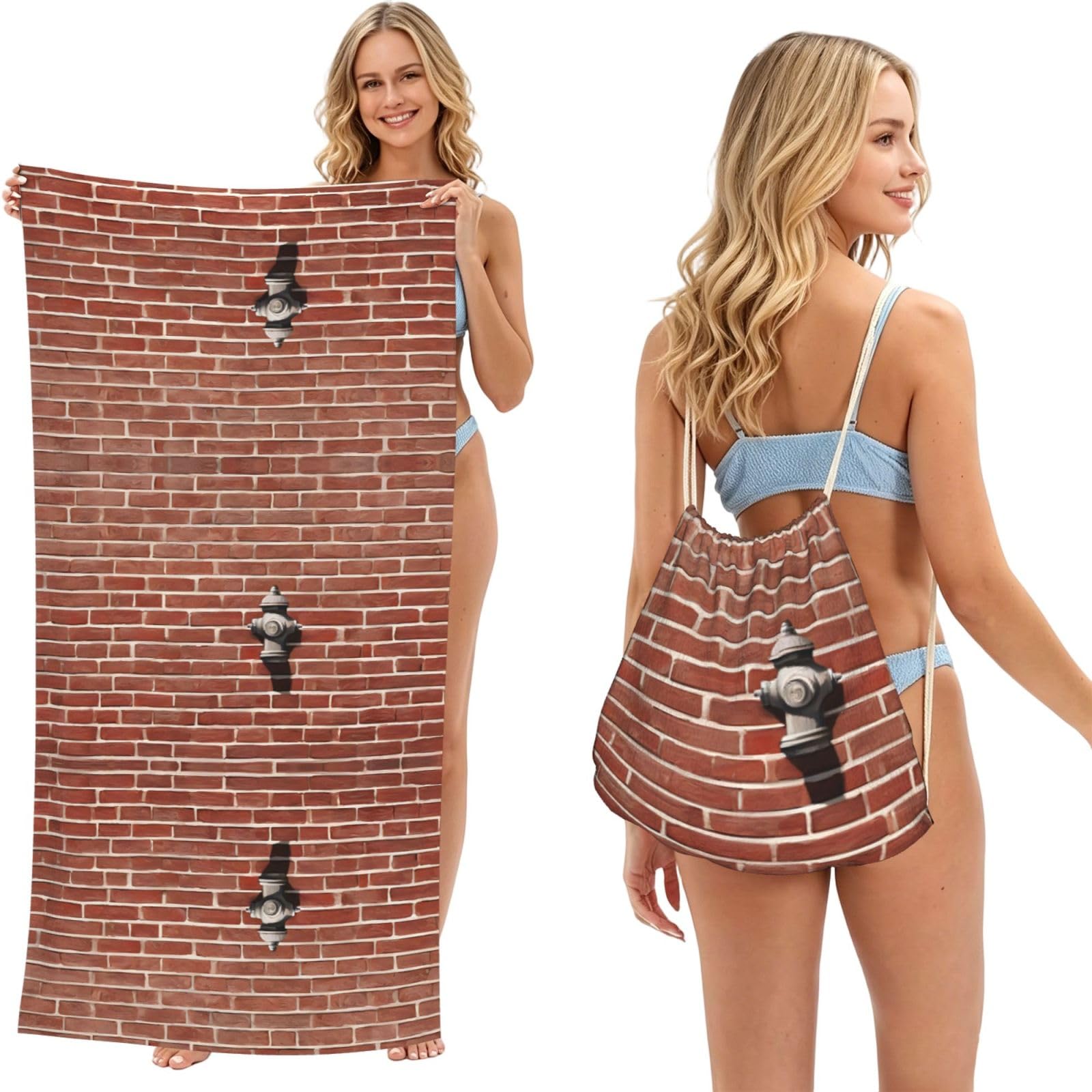EZDLOWVBA Industrial Brick Wall Background Print Beach Towel Backpack 2 In 1 Summer Large Lightweight Beach Towel - Multifunctional Ship Pattern Towel Bag For Storage,Sport
