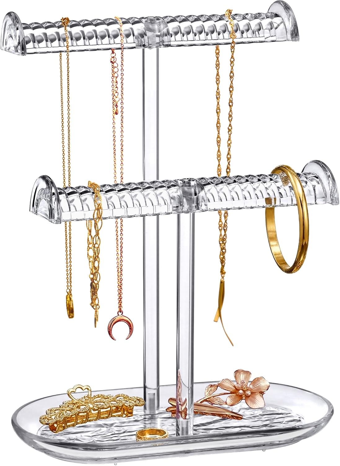 Amazing Abby - Temptation - Necklace Holder Stand with Hanging Bar Design, Jewelry Organizer Stand, Bracelet Tree Display, Perfect Storage Solution for Necklaces, Bracelets, Rings, and More