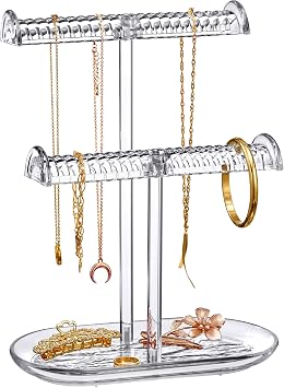 Amazing Abby - Temptation - Necklace Holder Stand with Hanging Bar Design, Jewelry Organizer Stand, Bracelet Tree Display, Perfect Storage Solution for Necklaces, Bracelets, Rings, and More