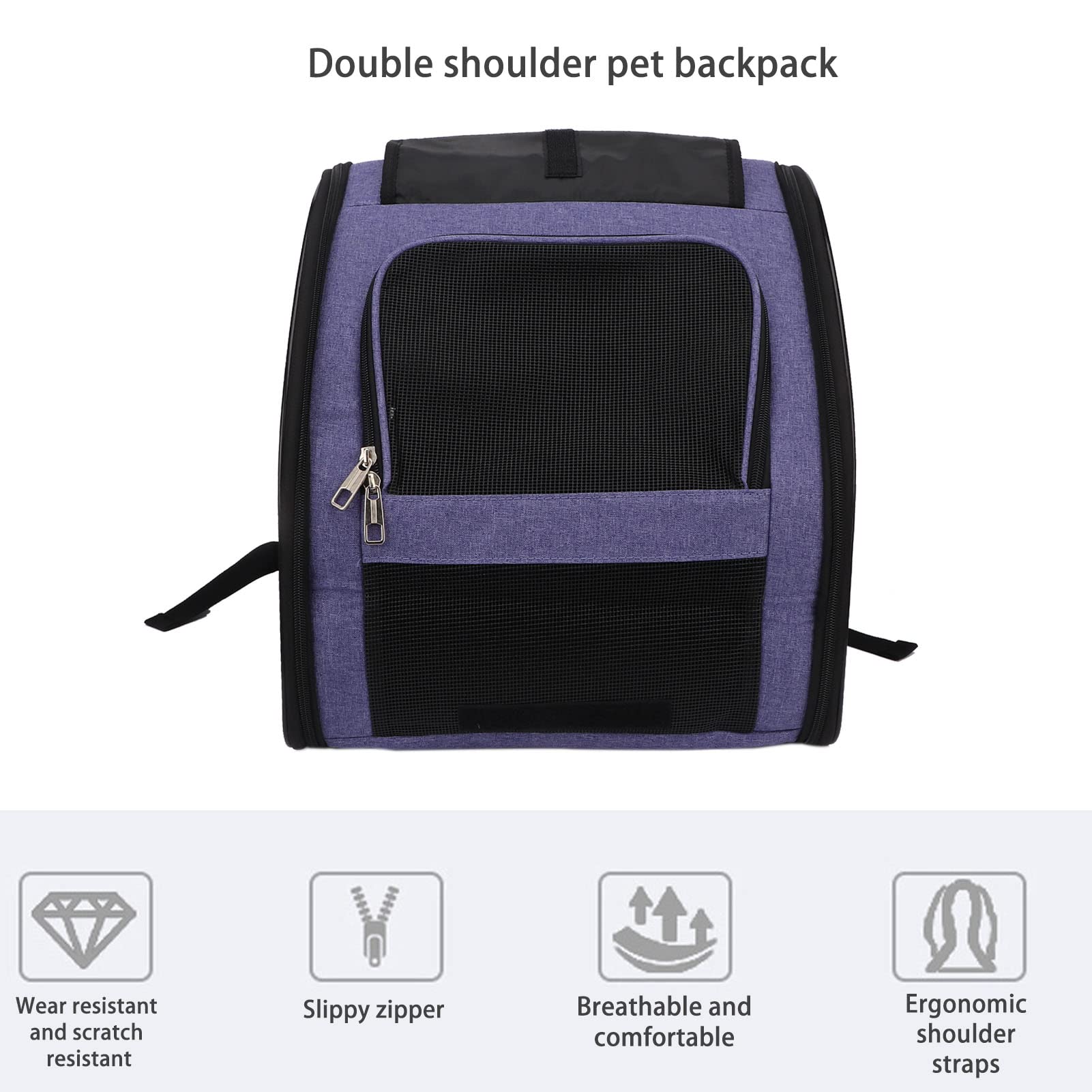 Tragbarer Rucksack für Katzen, große Kapazität, atmungsaktiv, für Reisen, Wandern, Outdoor, für Welpen, Hunde, Katzen (bis 10 kg, Violett)