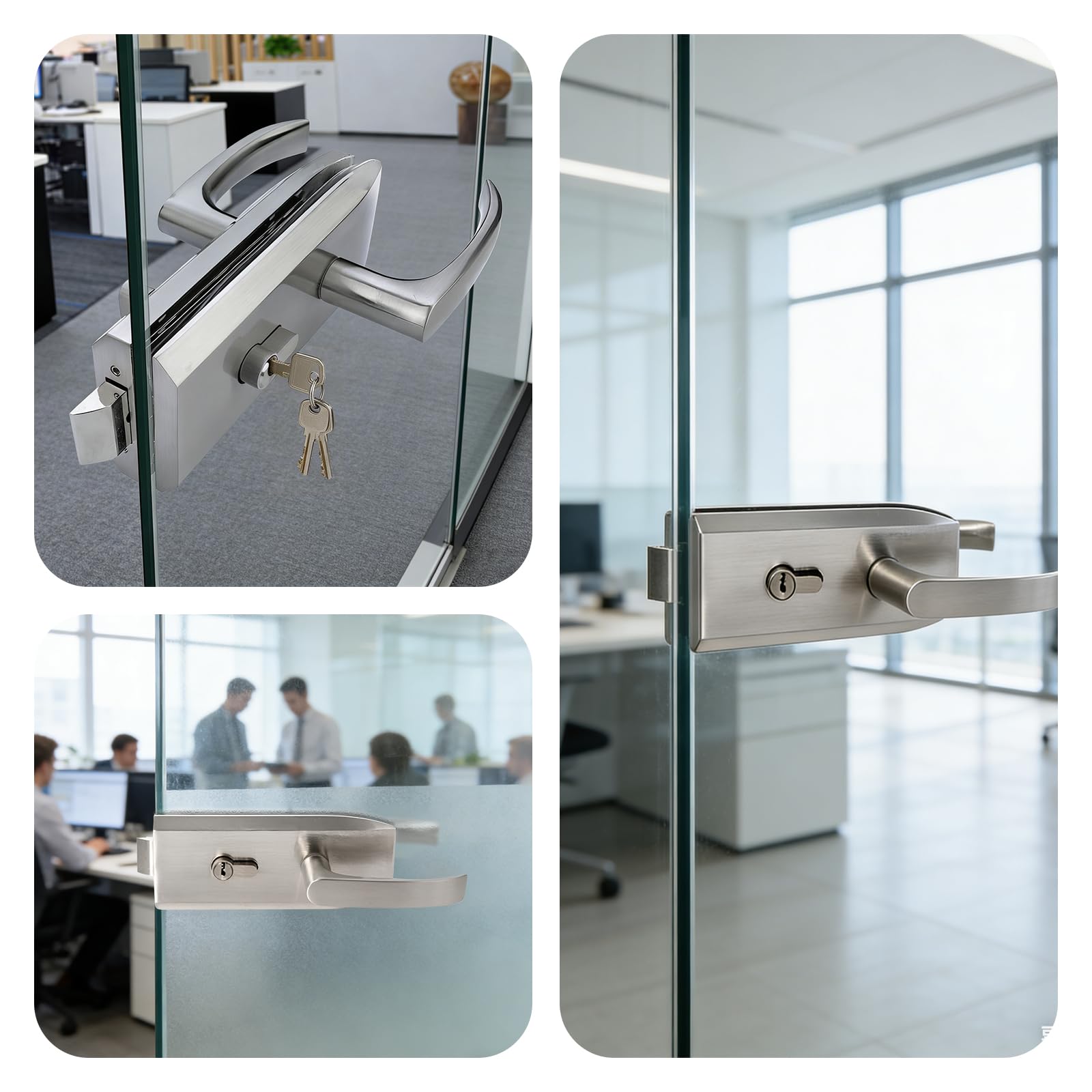 Glastürschloss Edelstahl, Türschloss Innentür, Türschloss für Innentür | mit 3 Schlüsseln, Schiebegriff, Büro Badezimmer Balkon Türbeschlag,Glastürbeschlag für 8-12mm Glas, 5-8mm Türspalt