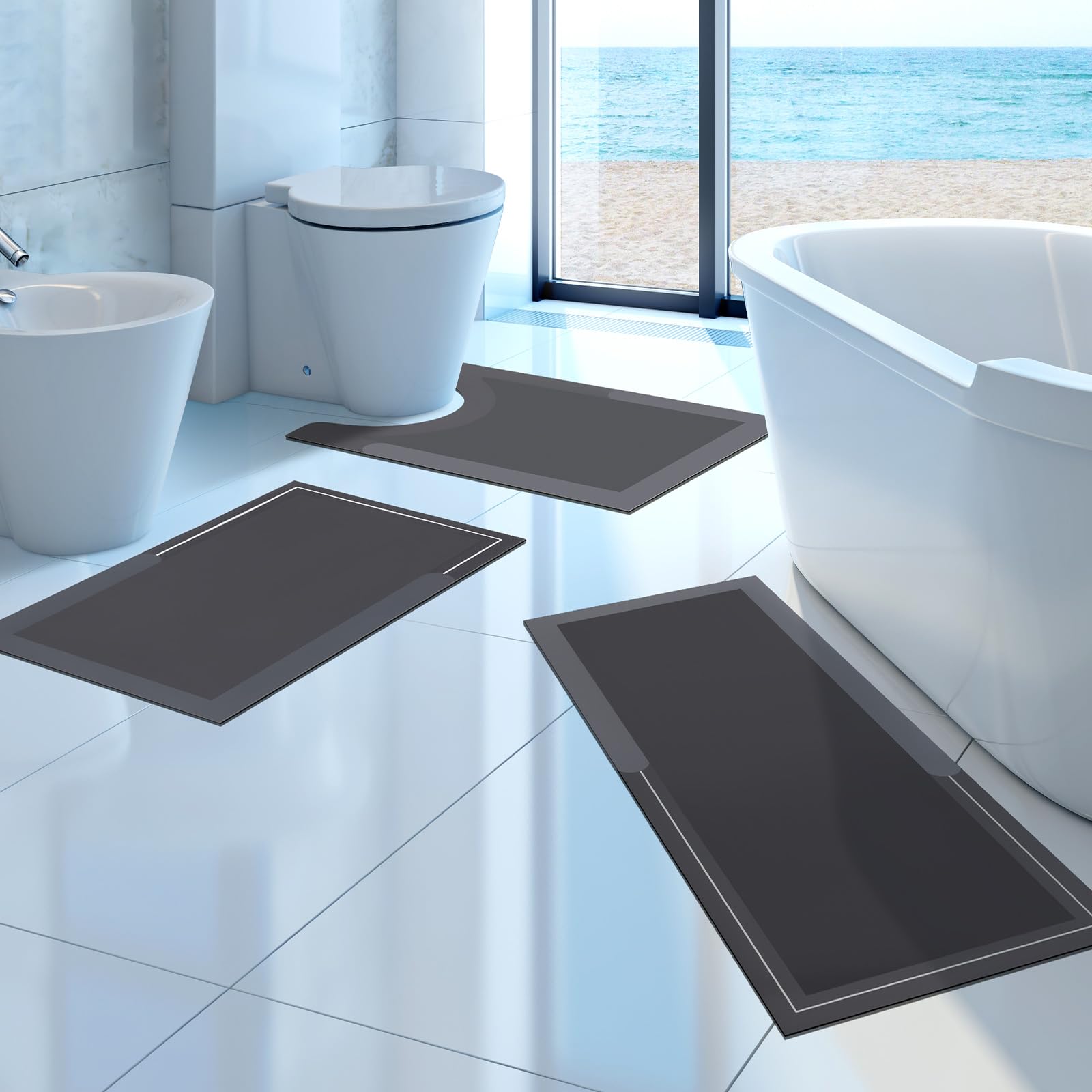 NAYAHOSE Absorbent Bath Mat Set 3 Piece, Large Bathroom Non-slip Mat Fit Under Door, Toilet Rug Washable Bath and Pedestal Mat Sets