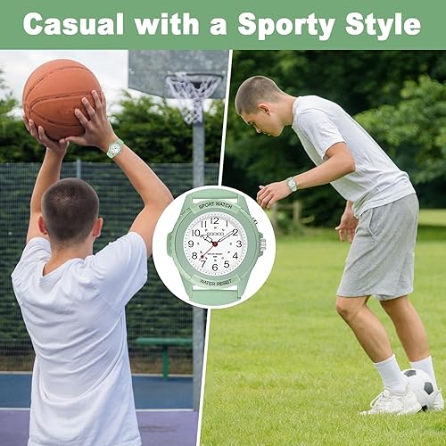 Miniatura 5 de SOCICO Reloj analógico para niños y niñas, reloj impermeable de enseñanza de hora con luz nocturna, fácil de leer y tiempo de aprendizaje para niños