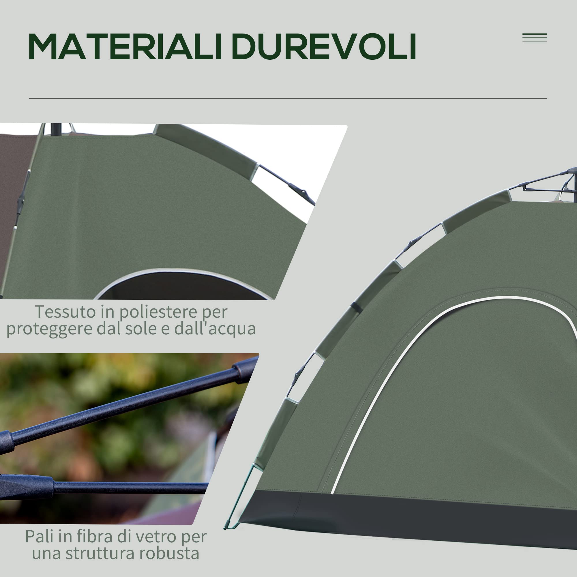 Outsunny Tenda da Spiaggia Pop-Up 4 Posti Protezione UV 210x210x135 cm