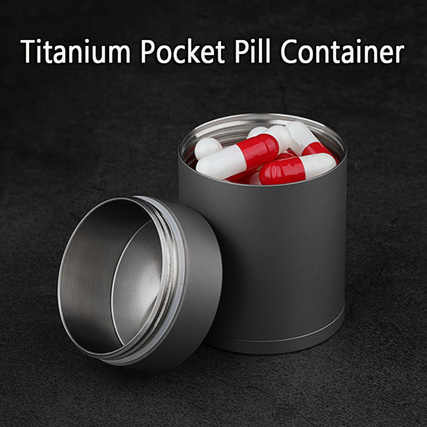 Pastillero Grande Capacidad Titanio Contenedor de Pastillas Impermeable, Portatil Organizador de Pastillas de Viaje, Discreto Bolsillo Supervivencia Dispensador de Pastillas, Libre de BPA