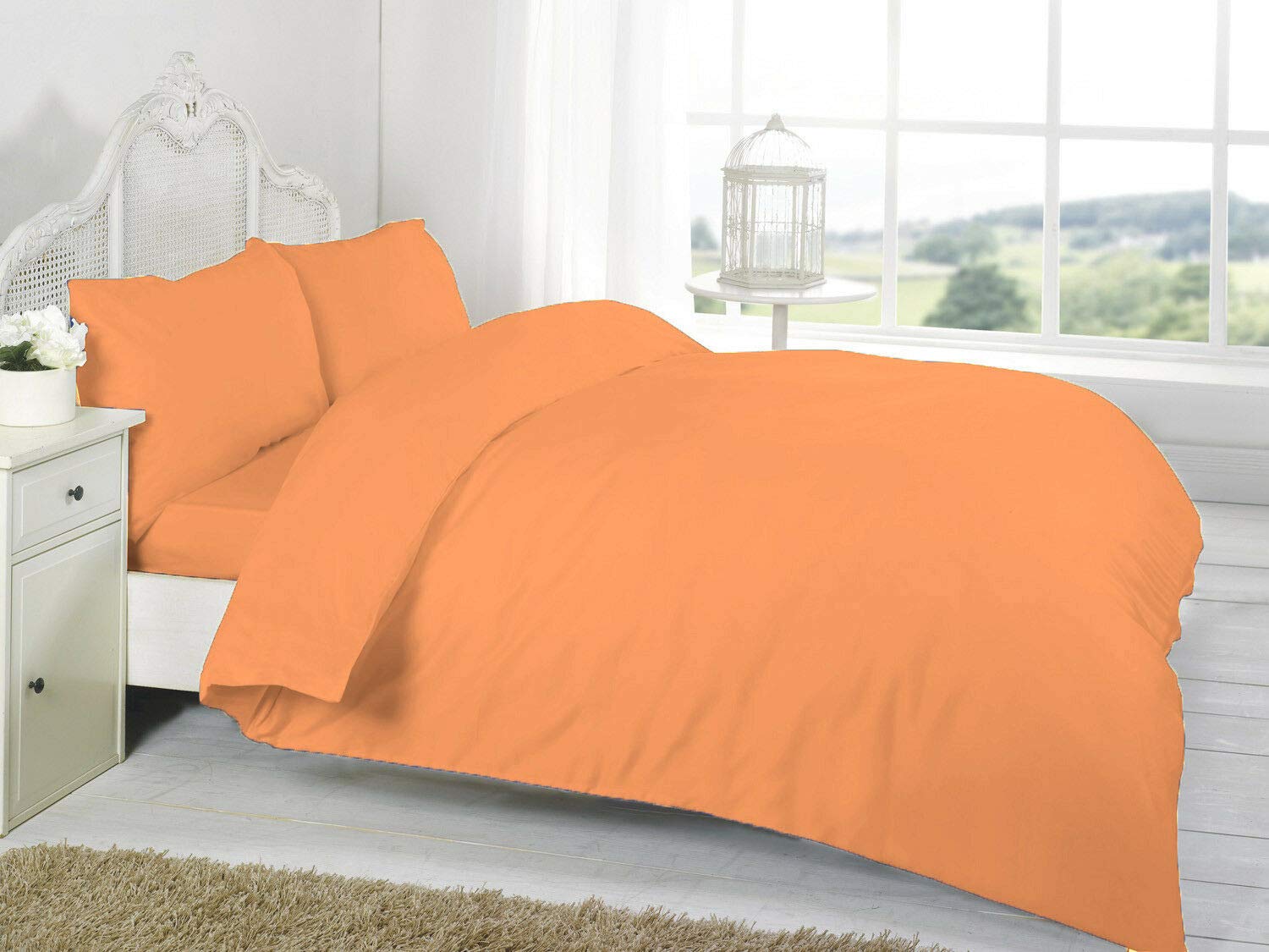 Homes-Linen Peach Easy Care Poly-Cotton Plain Dyed Duvet Cover Set (, Super King)