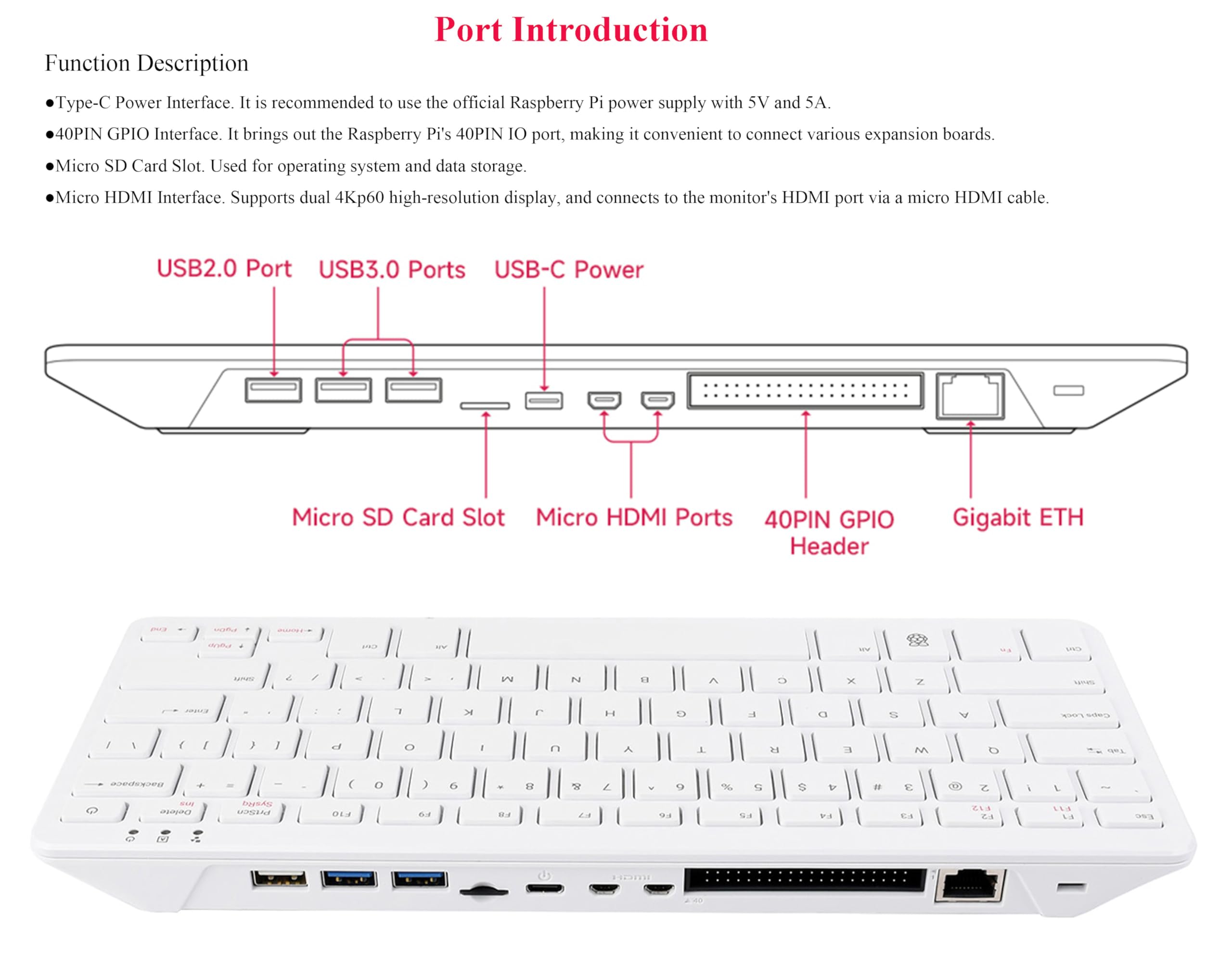Kit base Pi 500 compatibile con Raspberry Pi 500, potente tastiera computer, stesso processore quad-core a 64 bit, supporto WiFi/Bluetooth, viene fornito con scheda micro SD ufficiale da 32 GB (6