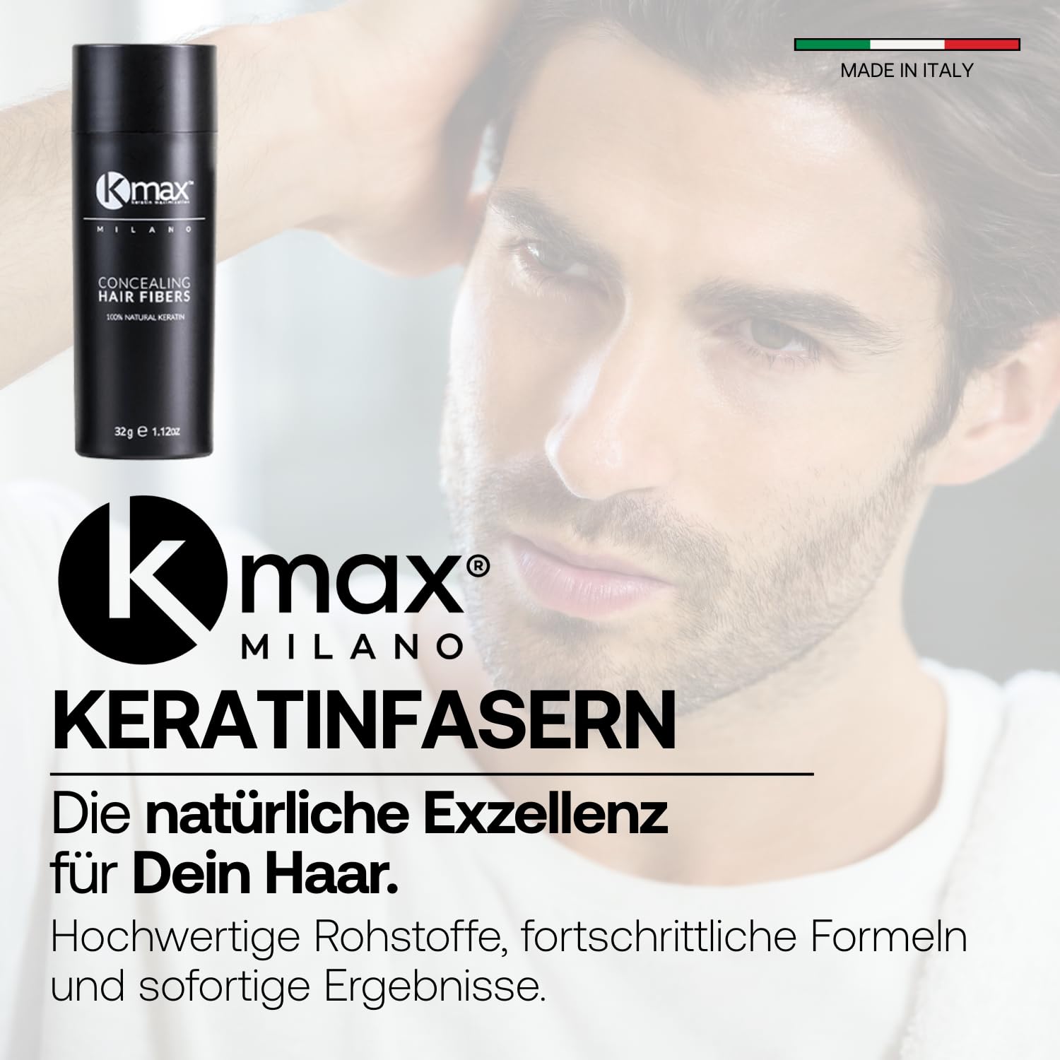 Poudre Densifiante K-MAX 100% Naturelle - Pour Cheveux Hommes Et Femmes - Fabriquée En Italie