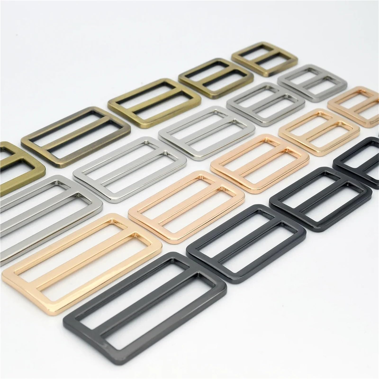 Hebillas de cinturón de 15 piezas de hebilla de metal Tri-Glide, deslizador cuadrado ajustable, artesanía de cuero, correa de bolsillo, correas de cincha, piezas