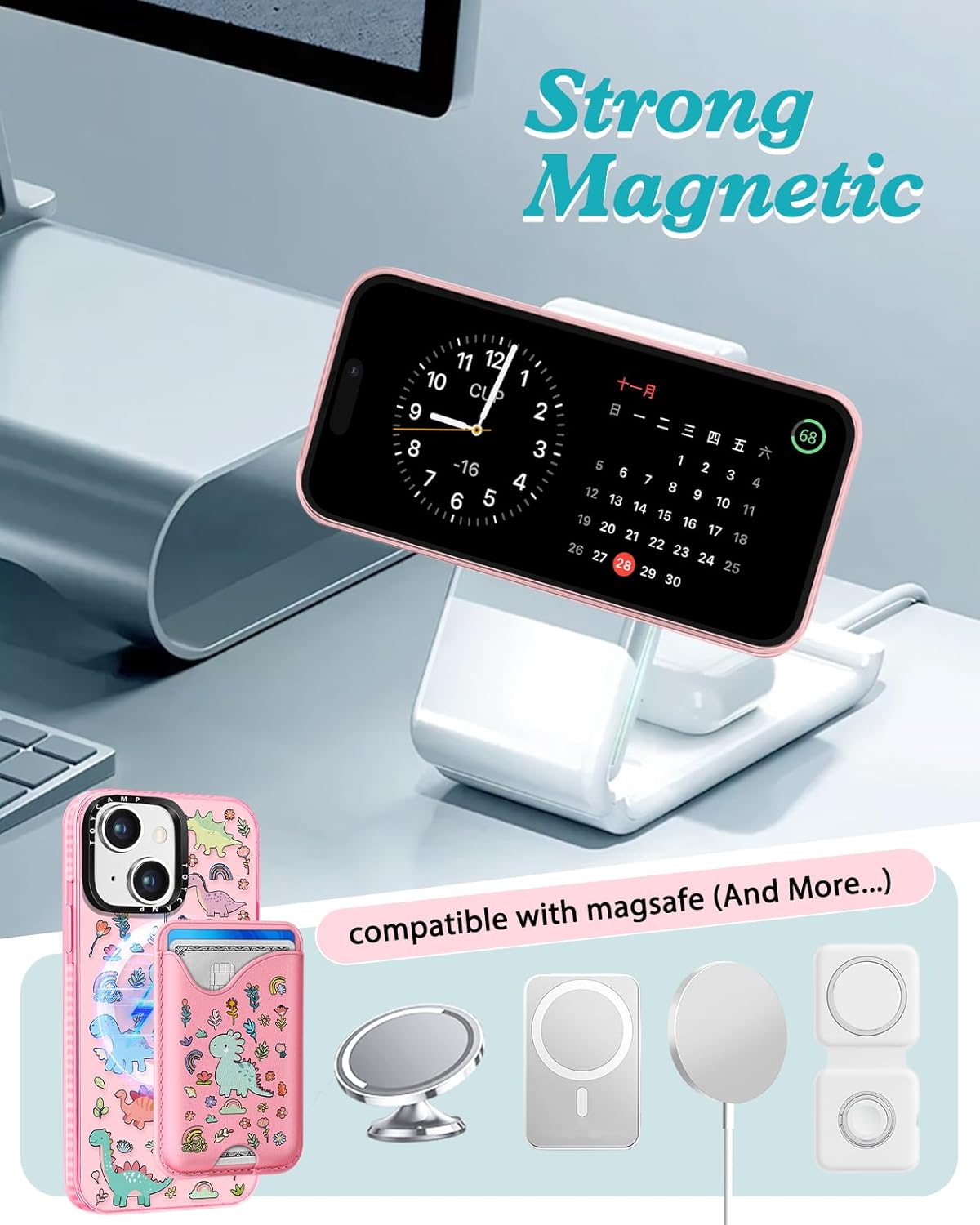 Toycamp for iPhone 15 Case - Compatible with Magsafe with Credit Card Holder Wallet Magnetic Cute Women Teen Girls Kawaii Girly Unique Animal Design Pretty Phone Cover for Apple 15 6.1" - Image 5