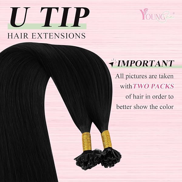 YoungSee 50g Extensions Echthaar Bondings Schwarz 45cm Bonding Extensions Echthaar Schwarz Naturlich Keratin Bondings Extensions-Echthaar Remy U Tip Extension Keratin Hot Fusion 1 - 2