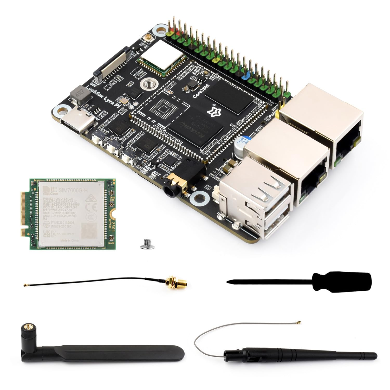 LUCKFOX Lyra Pi B W 4G Kit - Raspberry Pi Compatible Micro Development Board with 4G Module, Wi-Fi 6, BT 5.2, Dual Ethernet, MIPI DSI for IoT & Embedded Projects, with TF Card Slot, Without eMMC