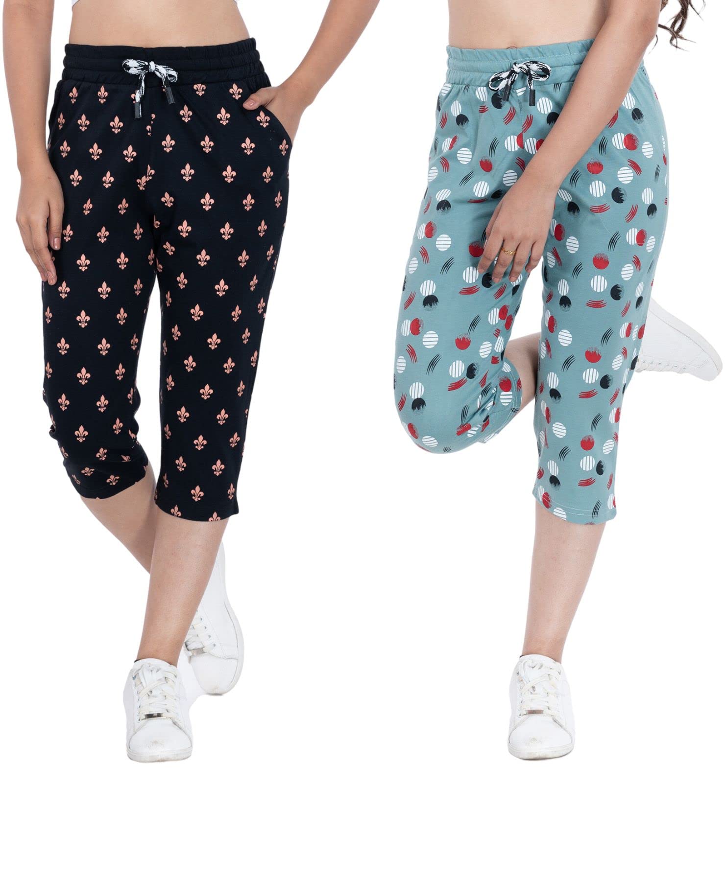 styleaone by 3/4 Comfortable Activewear Lounge Sports with Two Side Pockets and Comfortable Elasticated Waistband and Drawstring for Women Capri (Pack of 2)-picture-11