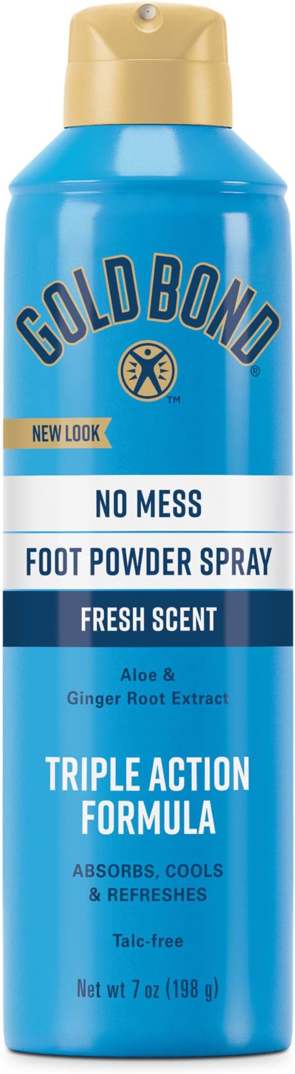 Gold Bond No Mess Talc-Free Foot Powder Spray, 7 oz., Fresh Scent, With a Triple Action Formula