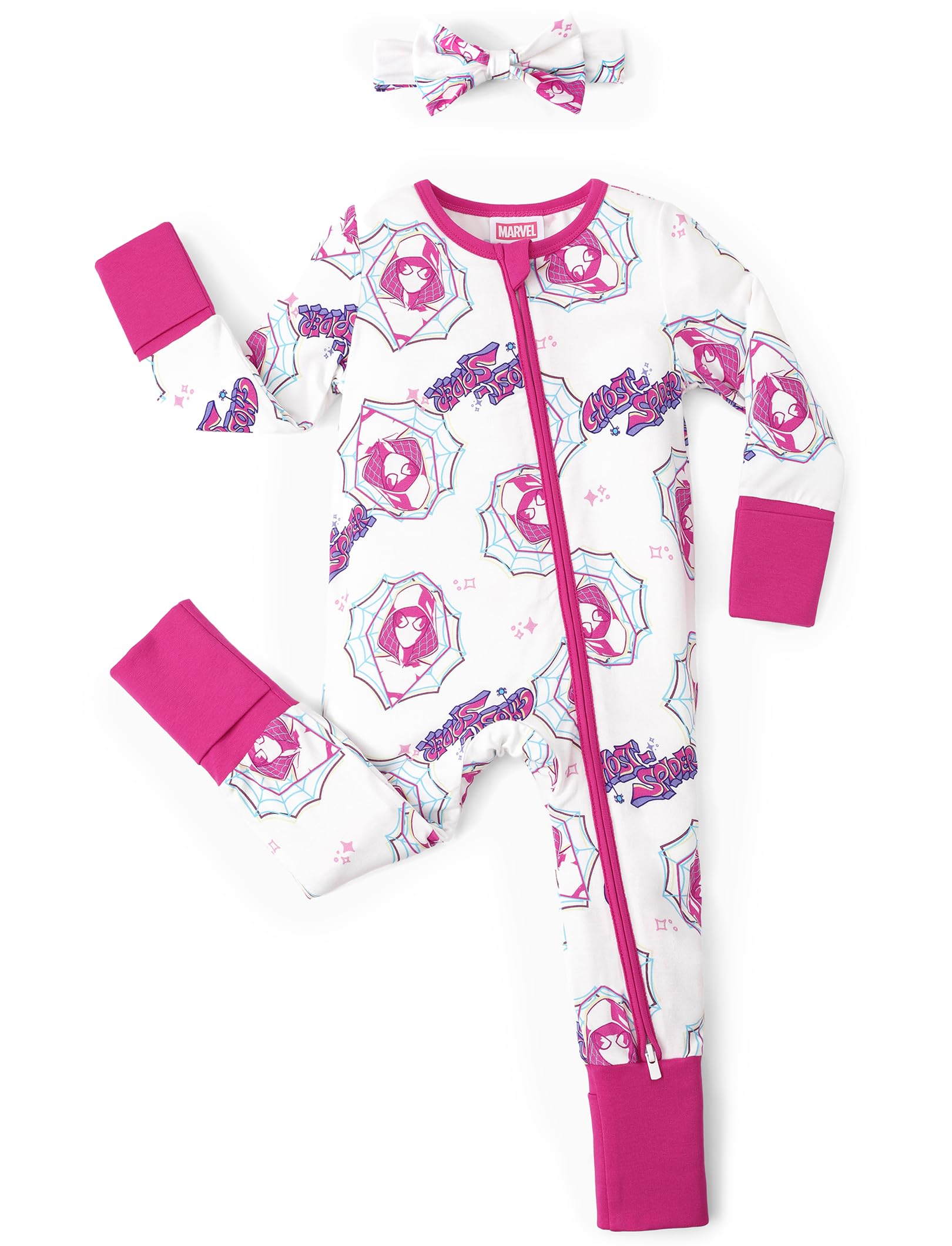 Disney Marvel Ropa para bebé niña, enterizo con cierre de 2 vías y diadema 0-18 Months | Producto con licencia oficial de Disney y Marvel, incluye diadema con moño a juego, cierre de 2 vías para vestir y cambiar el pañal fácilmente
