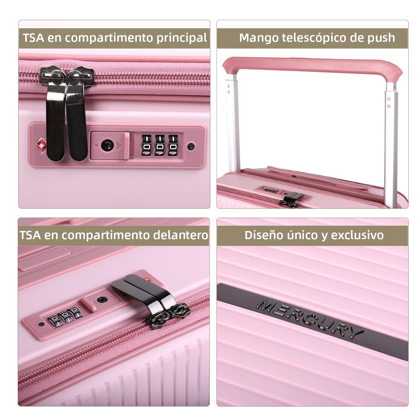 MERCURY TEXTIL- Maleta de Cabina Polipropileno (PP) con Asa Ancha(Rosa) | Abertura por la Parte Superior, Equipaje de Mano Rígido con Gran Capacidad, Bolsillo Frontal y Cierre TSA