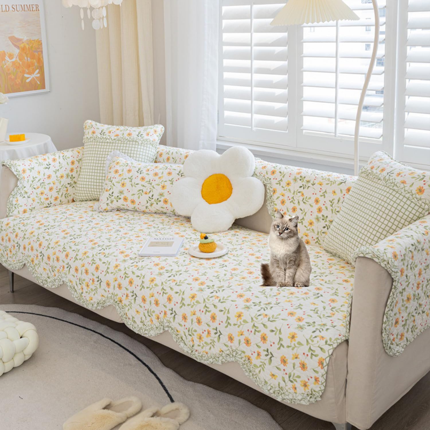 Housse de canapé en coton floral 90x240 cm lavable