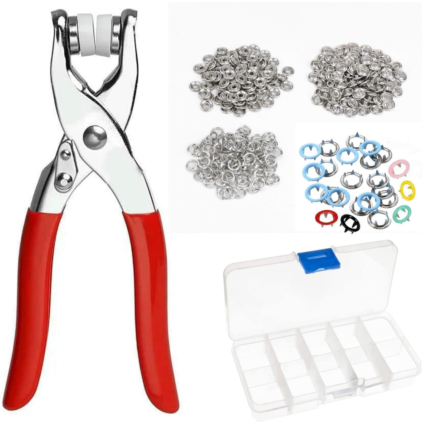 スナップボタン 100セット 金属リングボタン DIY手作り 布革製品 衣類 帽子 バッグ用 ペンチ付き