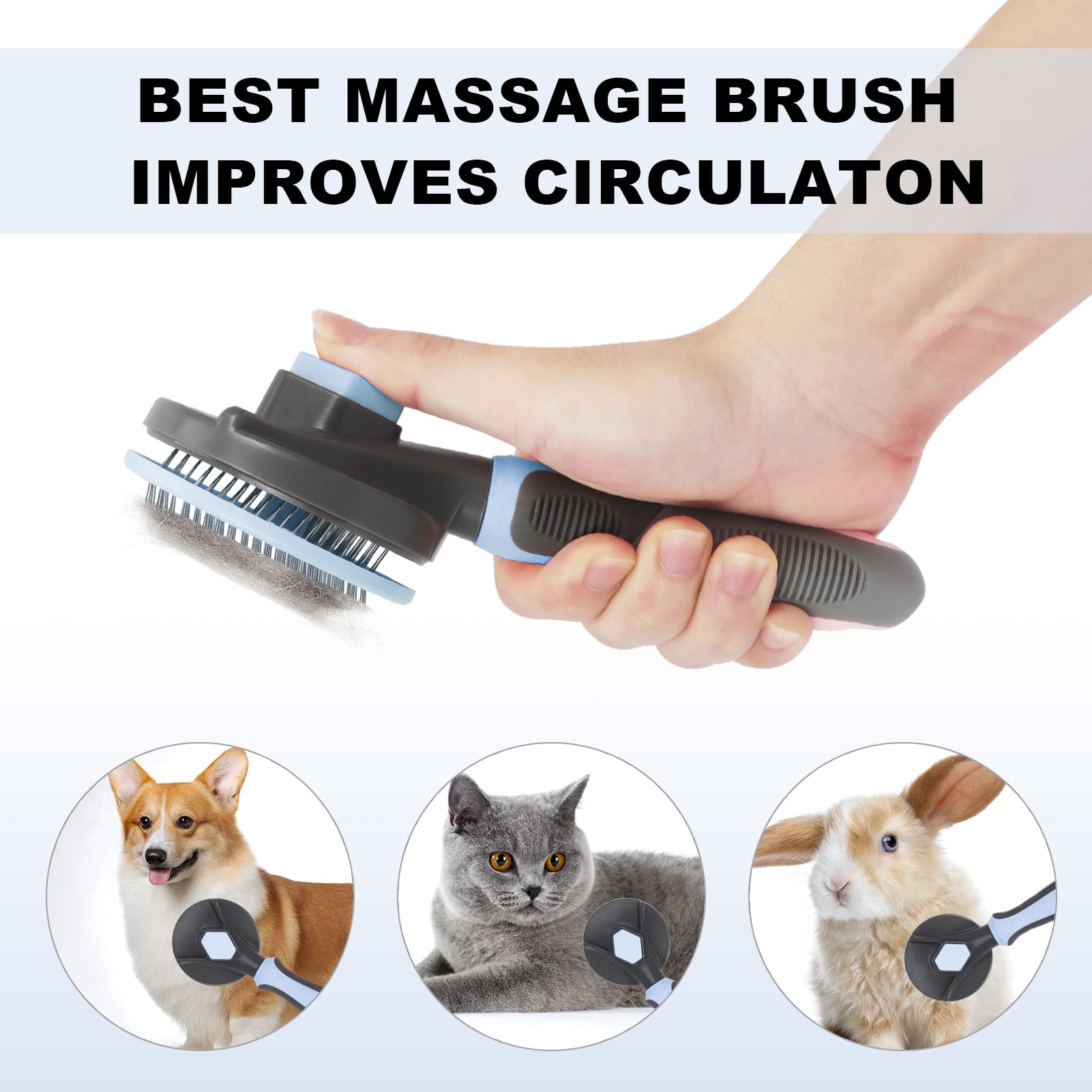 Self-Cleaning Slicker Brush For Dogs & Cats - Pet Grooming Brush For Shedding, Long & Short Hair - View #3