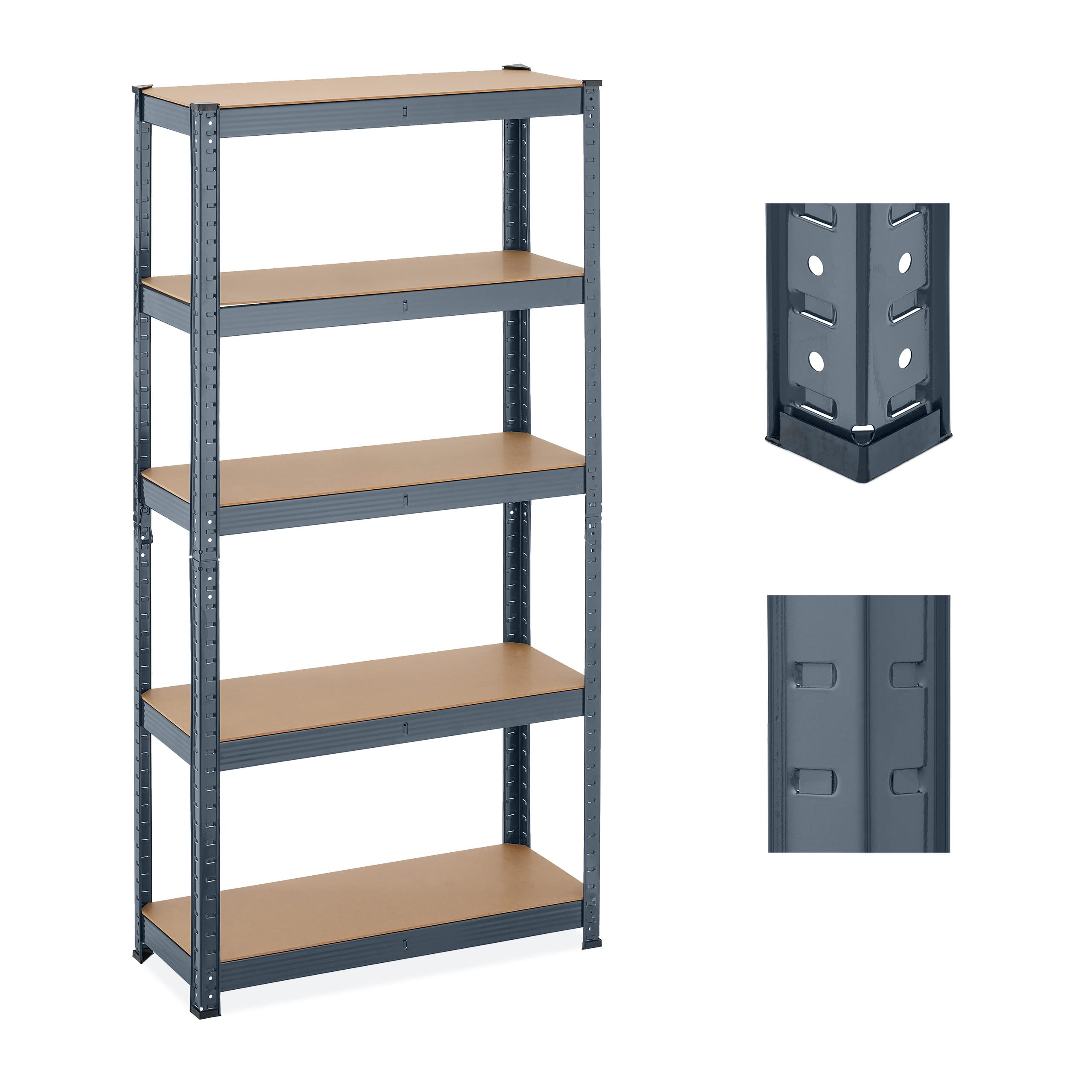 Relaxdays Étagère à Charge Lourde, 5 Niveaux, HLP 150x75x30 cm, supporte Jusqu’à 875 kg, Cave, Garage, métal, Anthracite