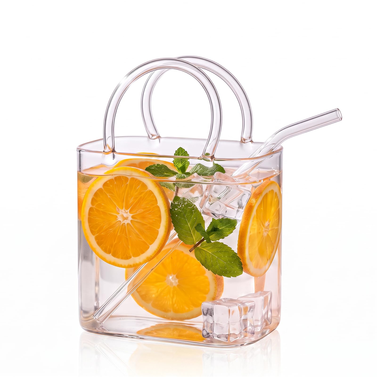 Verre Sac à Main avec Paille, 770ml Verre Cocktail Forme de Sac à Main, Grand Verre Transparent pour Jus, Thé, Café, Smoothie et Composition Florale pour Maison, Bureau et Fête