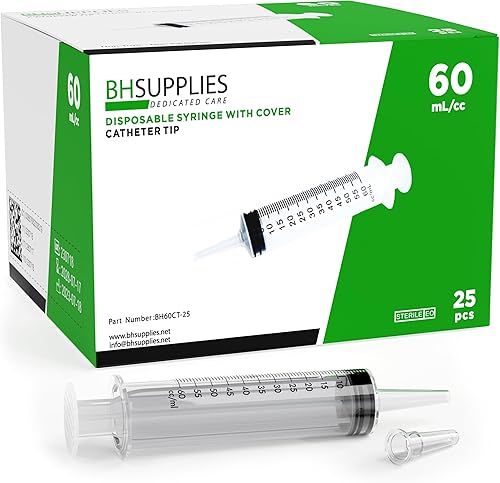 Miniatura 3 de BH Supplies Punta de catéter de jeringa de 2.0 fl oz estéril con tapas (sin aguja), estéril, envuelta individualmente, 50 jeringas