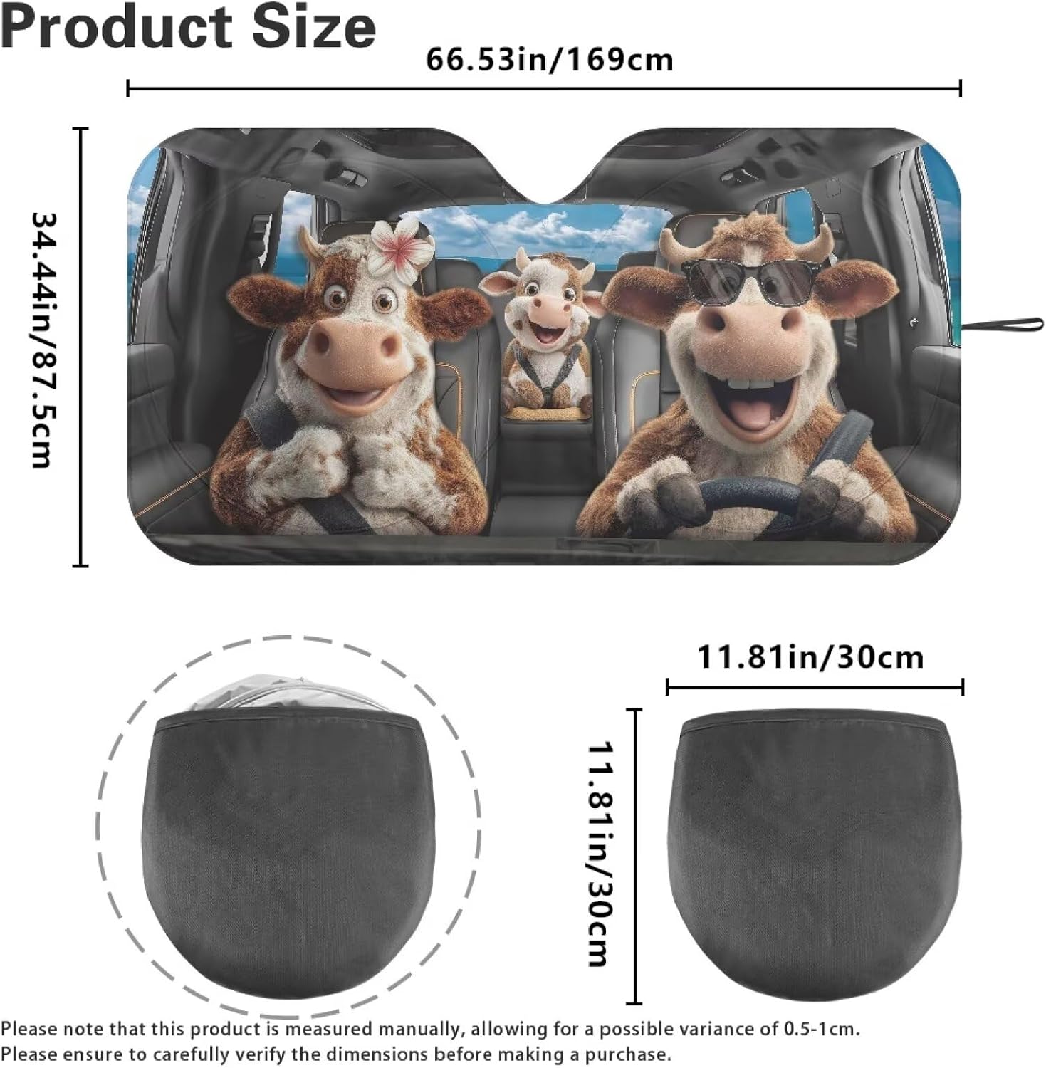 Tuoxiukan Cow Print Car Windshield Sun Shade Funny Sun Visor for Windshield Reflective Heat and UV Rays Protection Sunshield Easy Fold