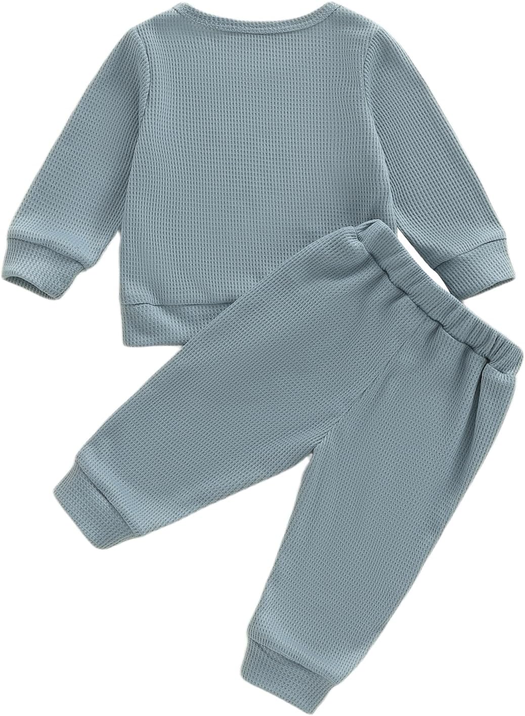 Aunties Bestie Baby Outfit Toddler Boy Long Sleeve Pullover Tops and Waffle Pants Set 2Pcs Infant Fall Winter Clothes - Image 4