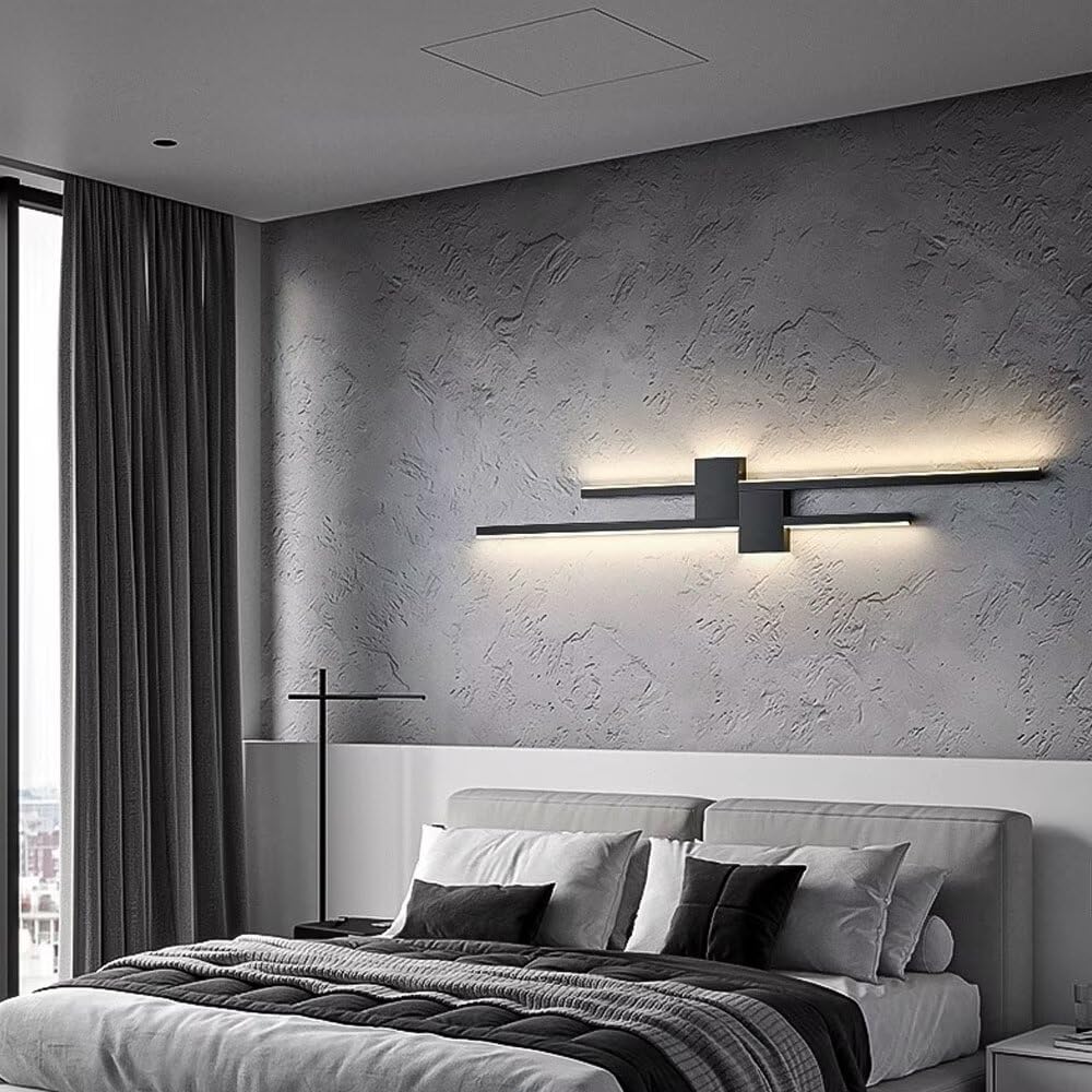 LED Applique da Parete Interno Lunga 120cm, Nero Linea Lunga Lampada da Parete Moderna 34W 3000K Minimalista Applique Lineare da Parete Lampada Muro Up Down per Soggiorno Camera da letto Bagno