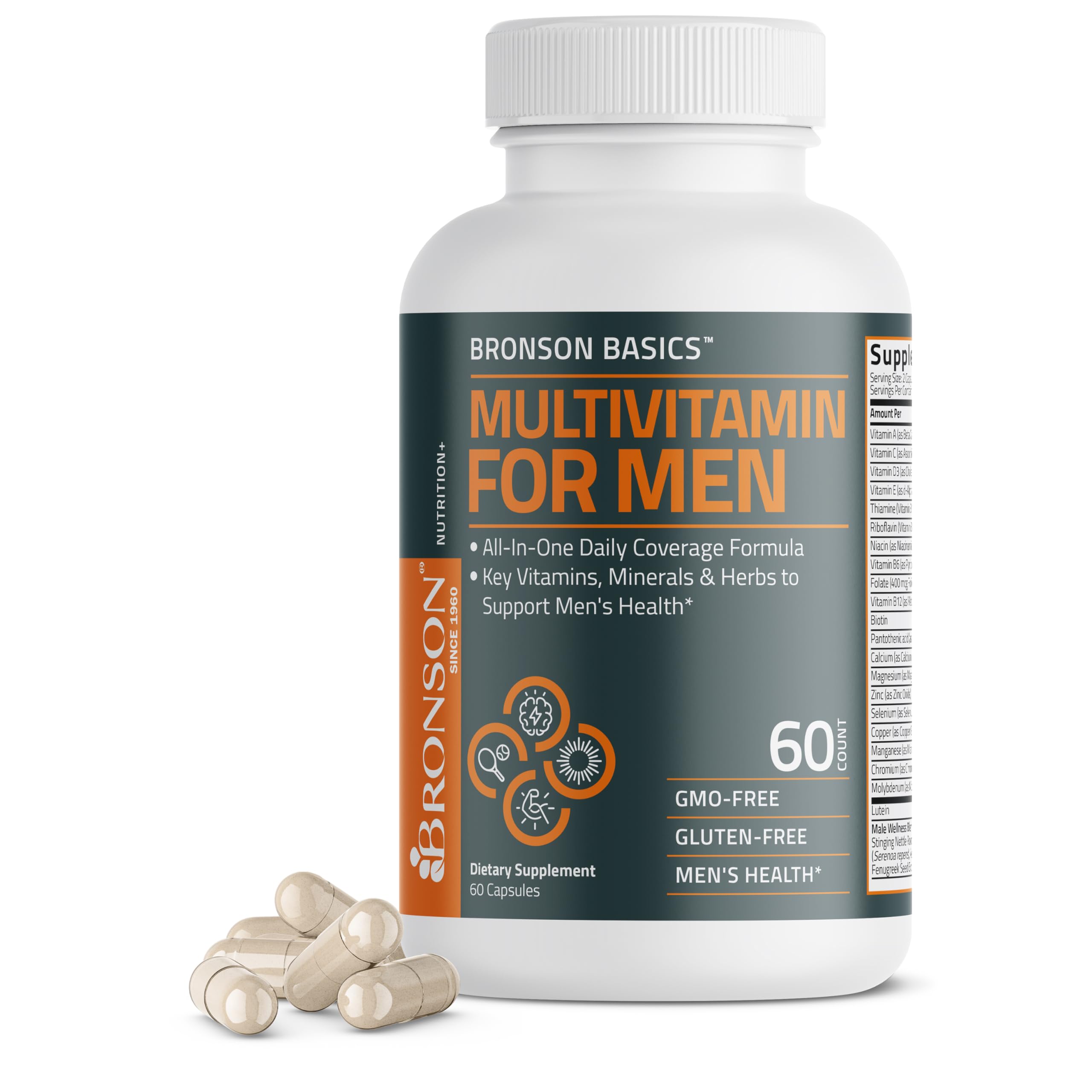 Bronson Multivitamin for Men All-in-One Daily Coverage, 60 Capsules 60 Count (Pack of 1)