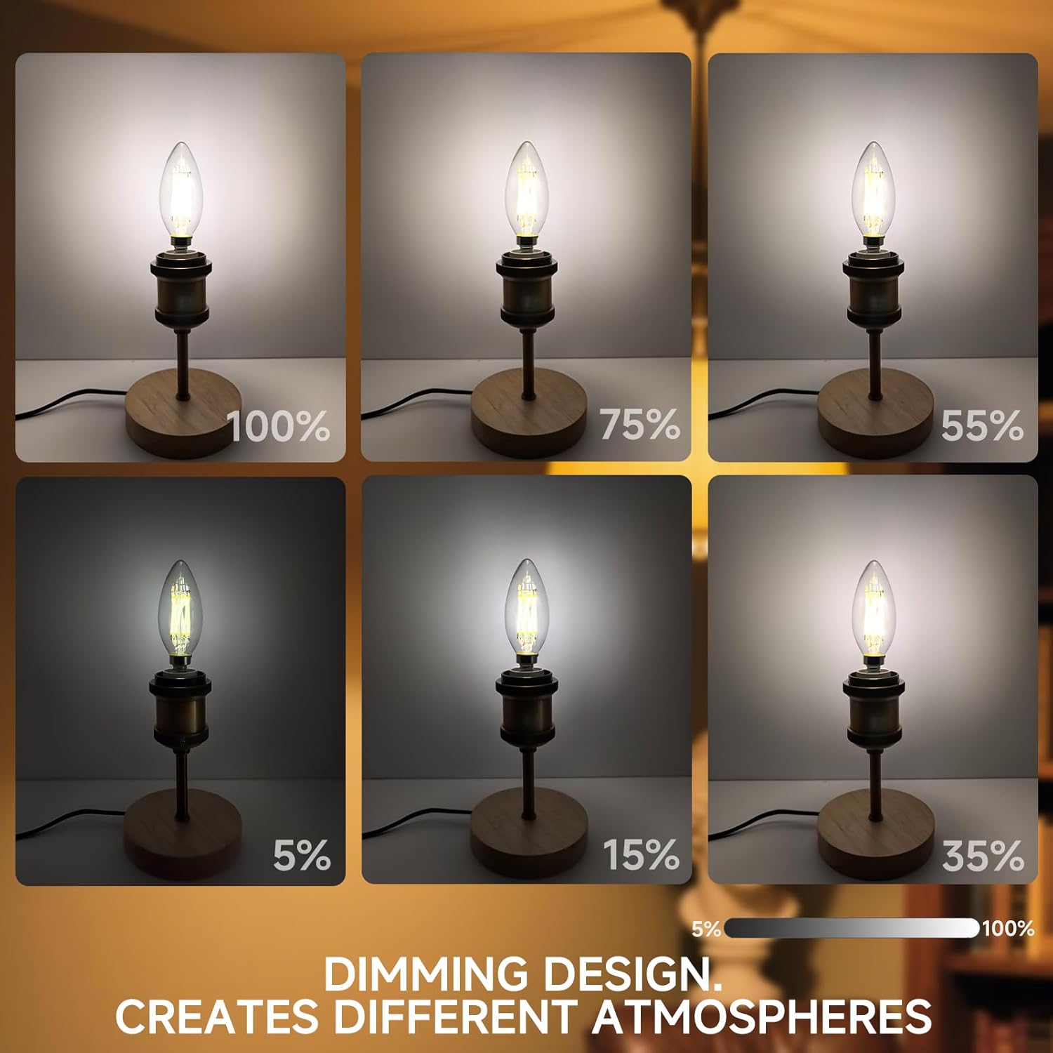 Type B/B11 E12 LED Filament Bulb, 6W/60W Equivalent 5000K Cool White – Clear Glass, Dimmable, Ideal for Chandeliers, Ceiling Fans & Modern Lighting, 6-Pack