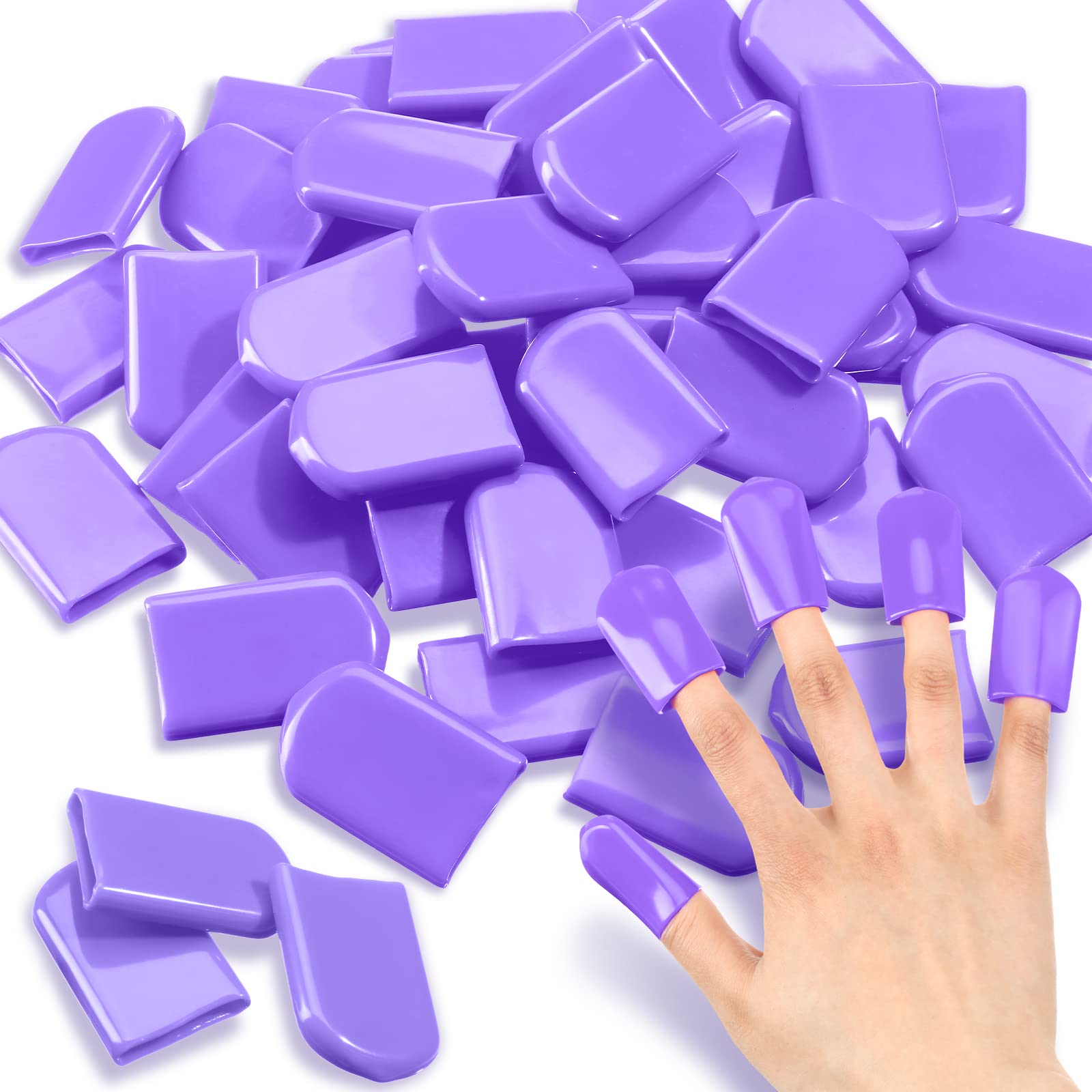 Loopeer50 Pcs 0.94 x 1.57'' Tanning Finger Tips UV Protection Nail Protector Polish Protector for Fingers PVC Covers Gel Nail Remover Caps Sleeves for Tanning Beds UV Rays(Purple)