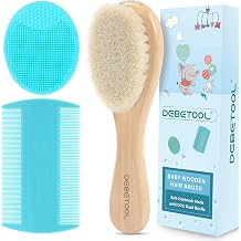 DEBETOOL Cradle Cap Brush and Comb Set with Baby Hair Brush - 3 Piece Wooden Baby Brush Set for Newborn and Infant