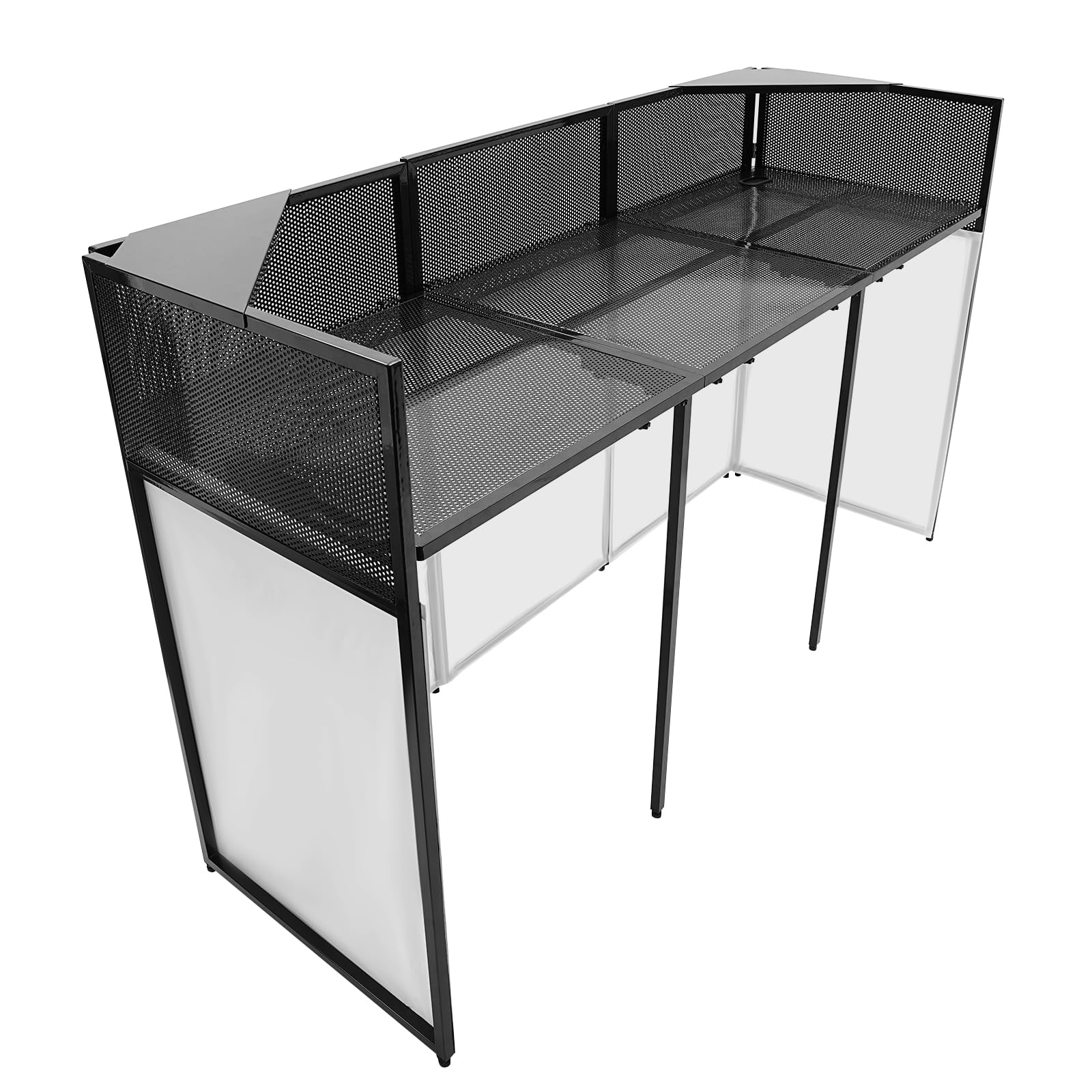 DYNAMI Portable DJ Booth,Folding DJ Table Stand DJ Facade Booth with 5 Black Scrims and 5 White Scrims,Aluminum Metal Frame 73