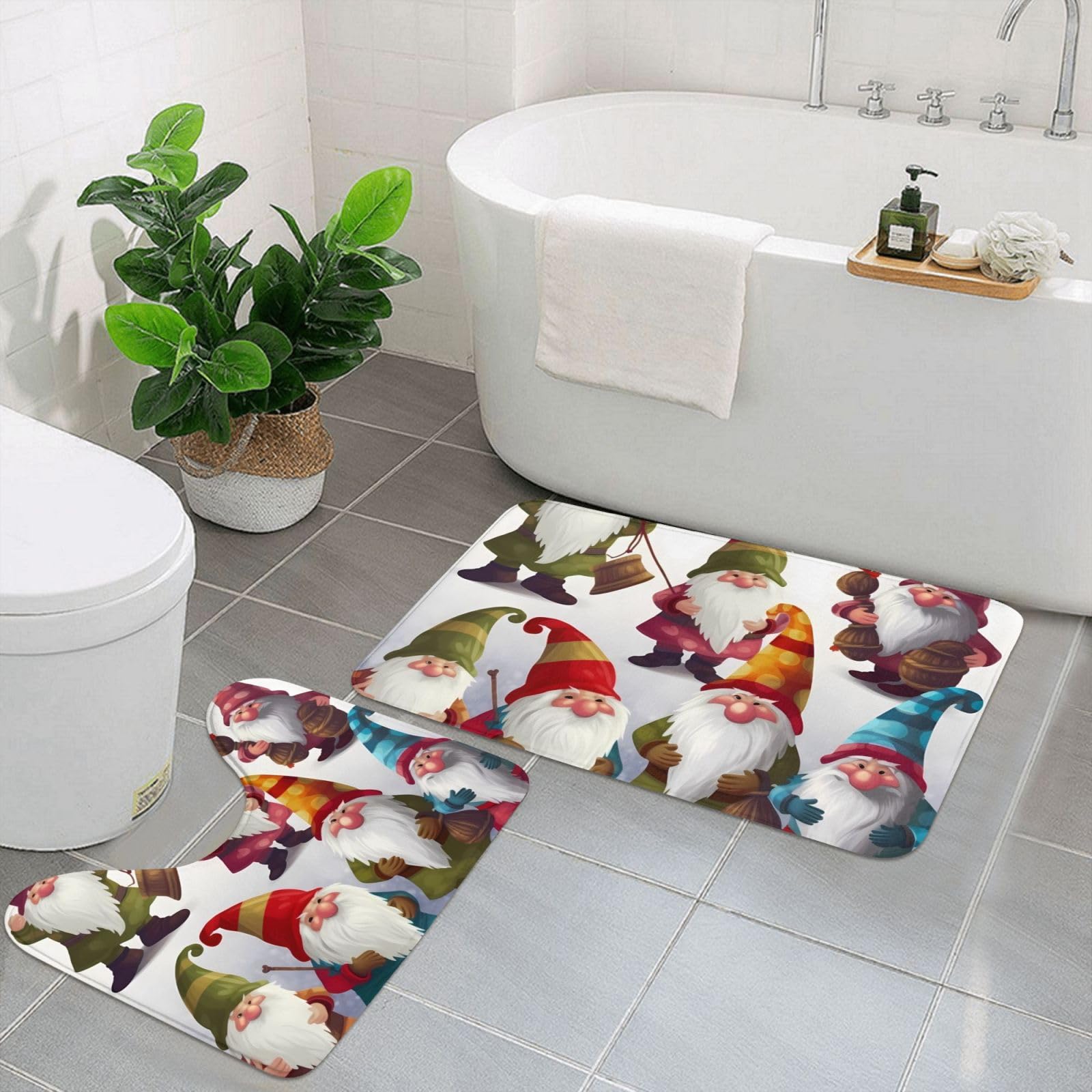Tapis de bain Noël en microfibre noir avec contour WC (Lot de 2)