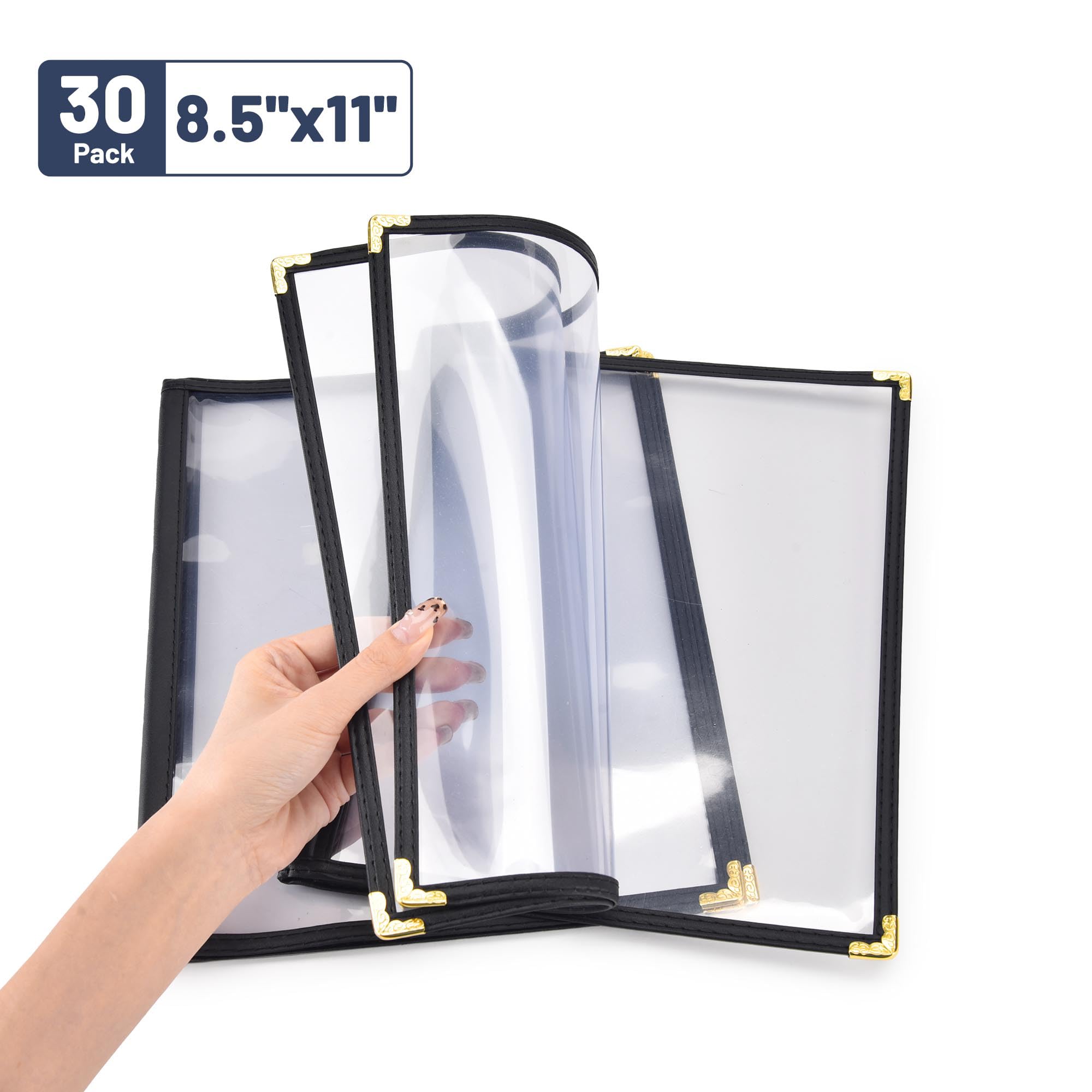 WeChef - Juego de 30 fundas para menús (3 páginas, 6 puntos de doble punta, para cafeterías y restaurantes de papel de 21,6 x 27,9 cm)