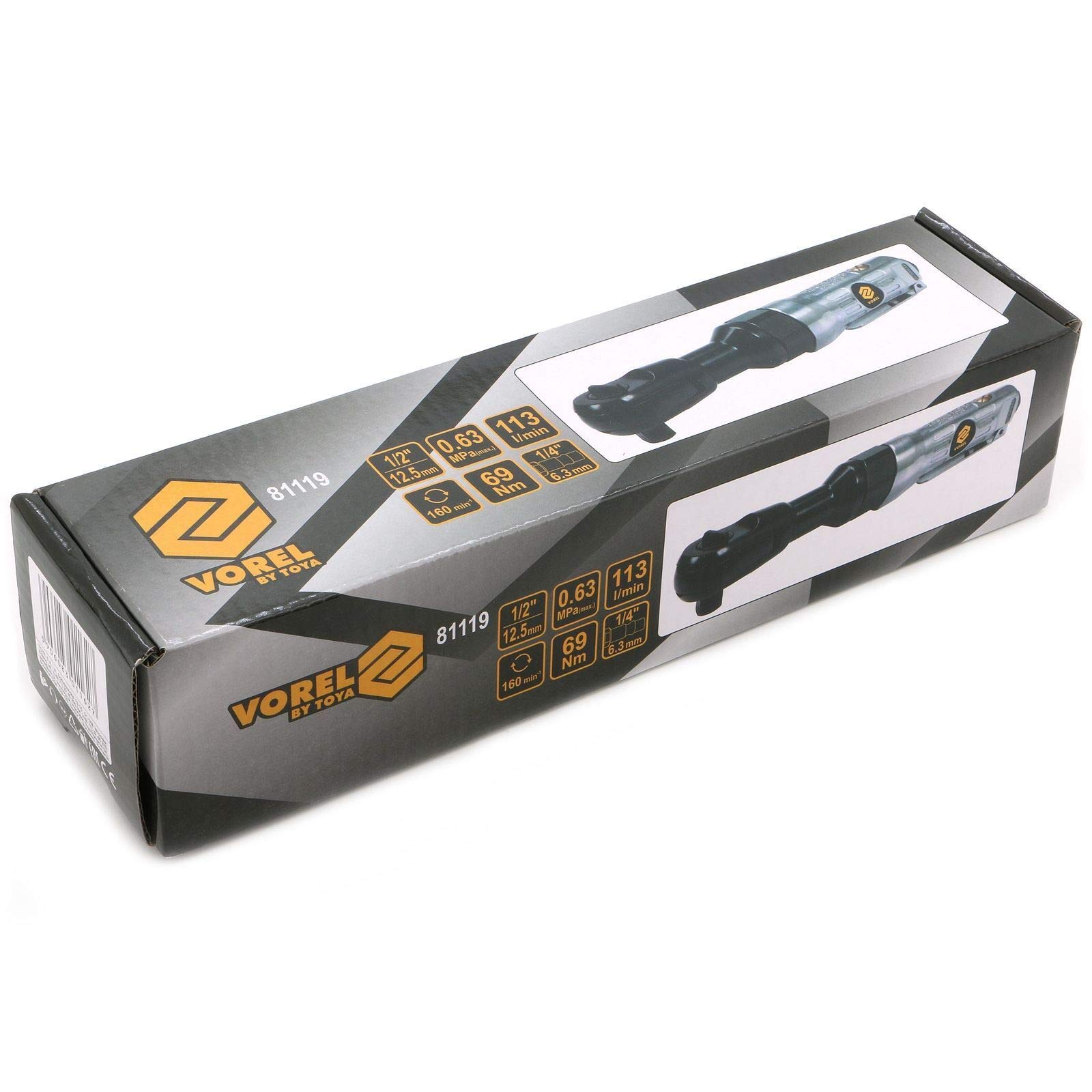 Vorel® Avvitatore a cricchetto ad aria compressa 1/2", 6,3 bar, 69 Nm, 113 l/min, cricchetto ad aria compressa per compressori