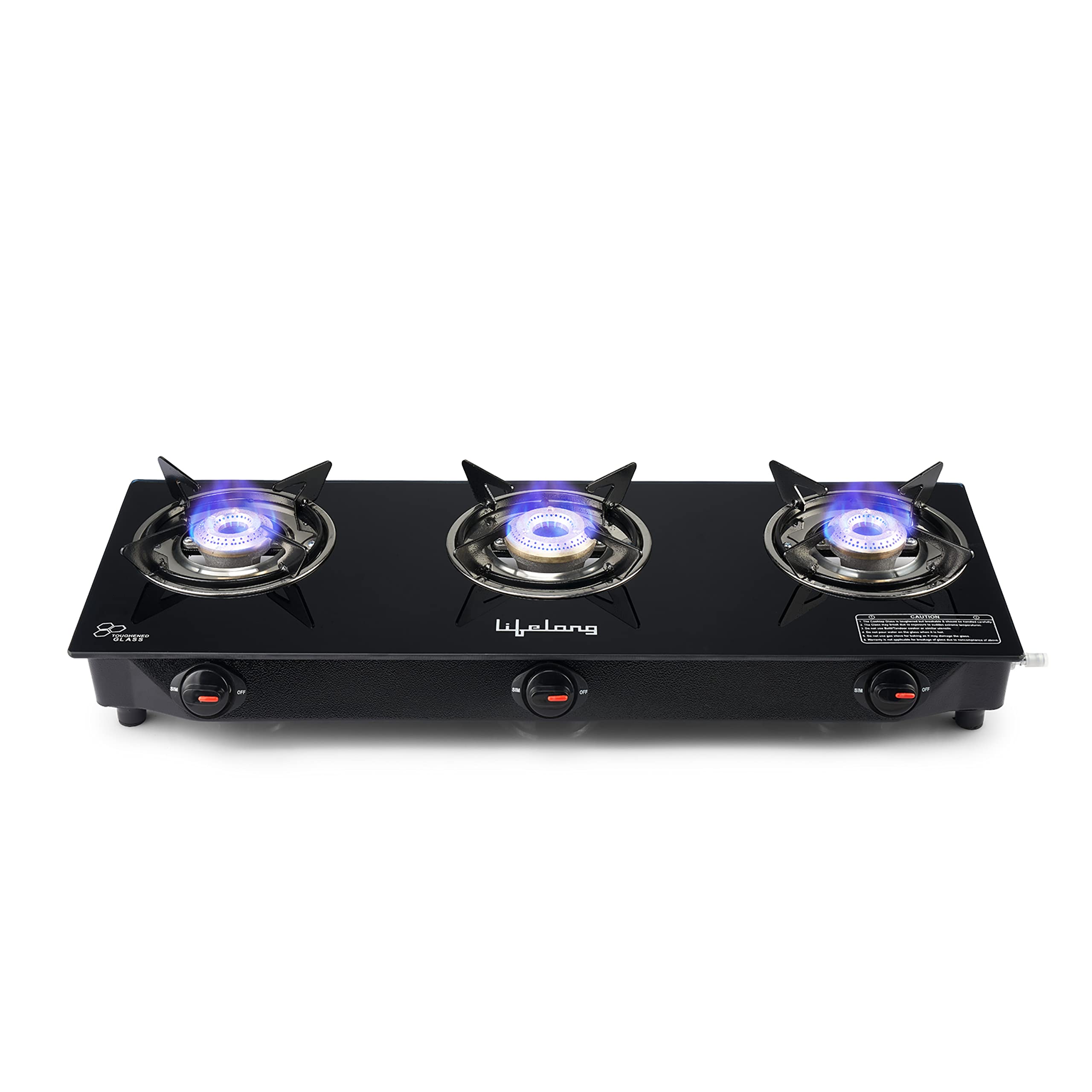 Lifelong LLGS930 Manual Ignition, High Efficiency 3 Burner Gas Stove with Toughened Glass Top, ISI Certified, For LPG Use (1 Year Warranty, Doorstep Service, Black)